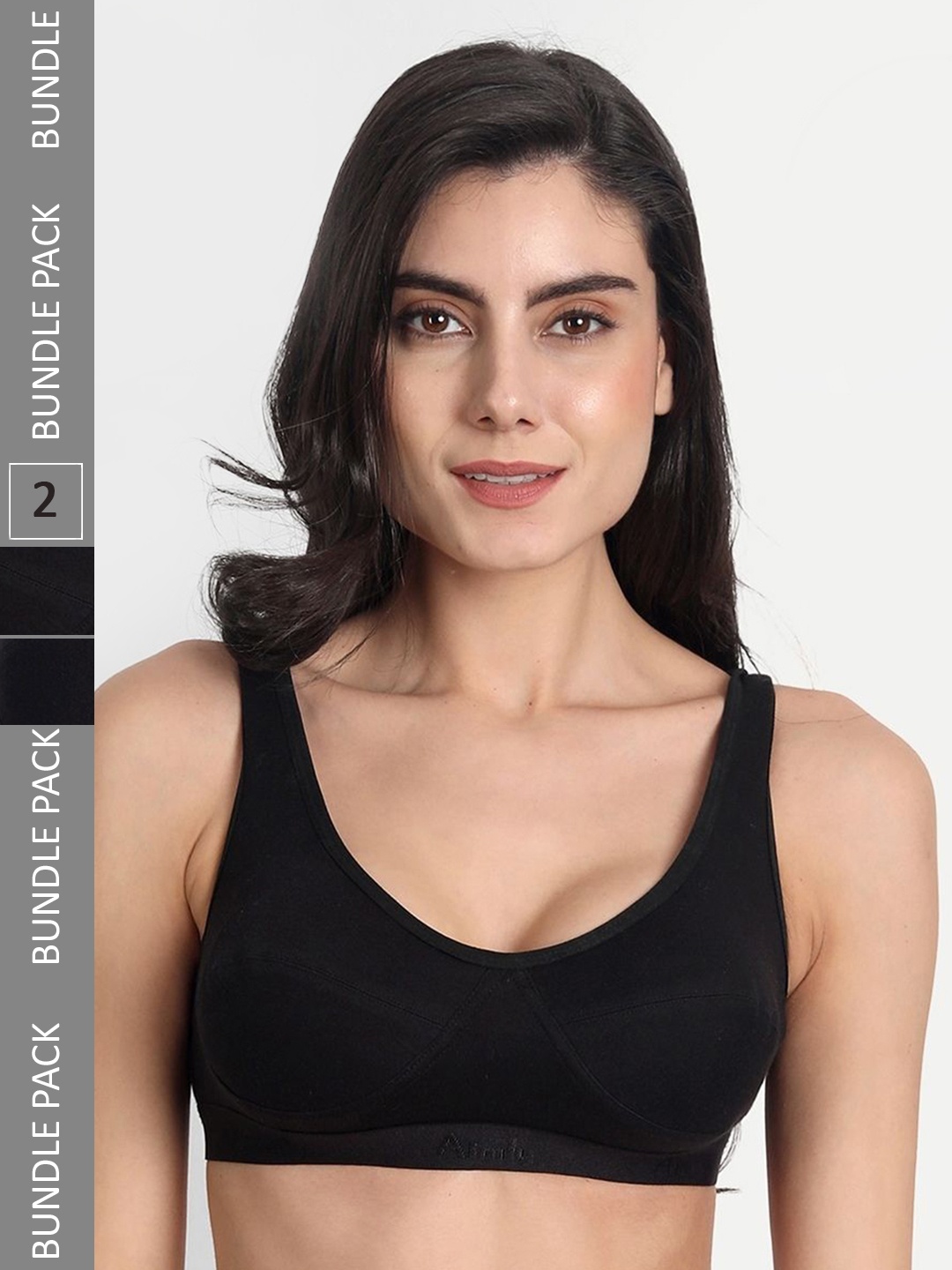 

Aimly Pack Of 2 Cotton Sports Bra Non-Padded Non-Wired Full Coverage, Black