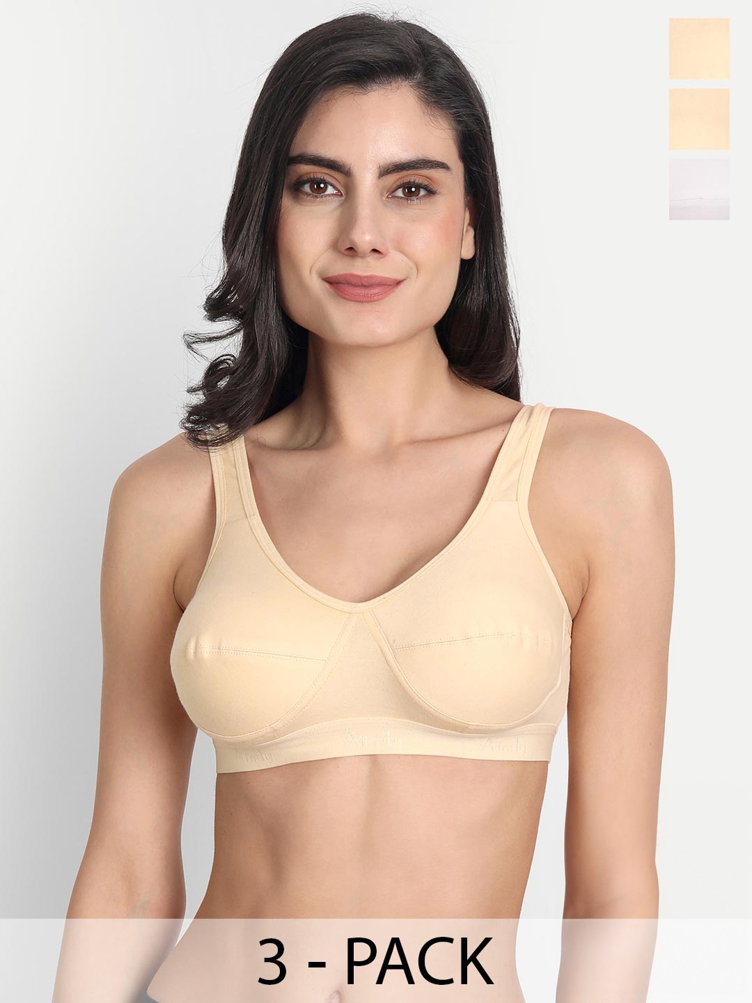 

Aimly Pack Of 3 Non Padded Full Coverage Cotton Everyday Bra With All Day Comfort, Beige