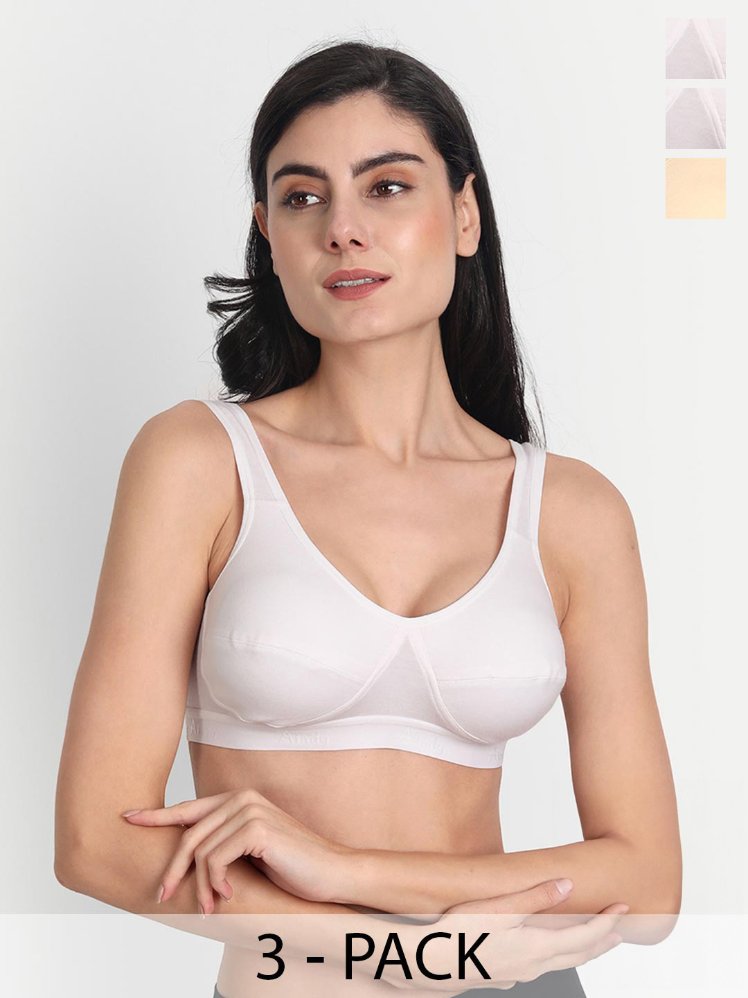 

Aimly Pack Of 3 Non Padded Full Coverage Cotton Everyday Bra With All Day Comfort, Black