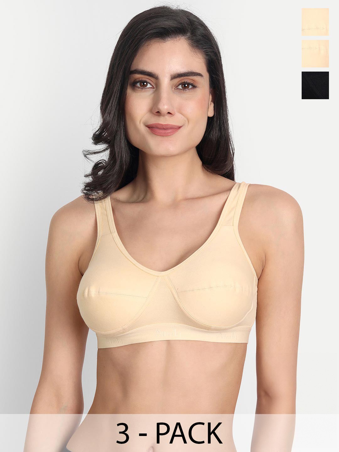 

Aimly Pack Of 3 Non Padded Full Coverage Cotton Everyday Bra With All Day Comfort, Black