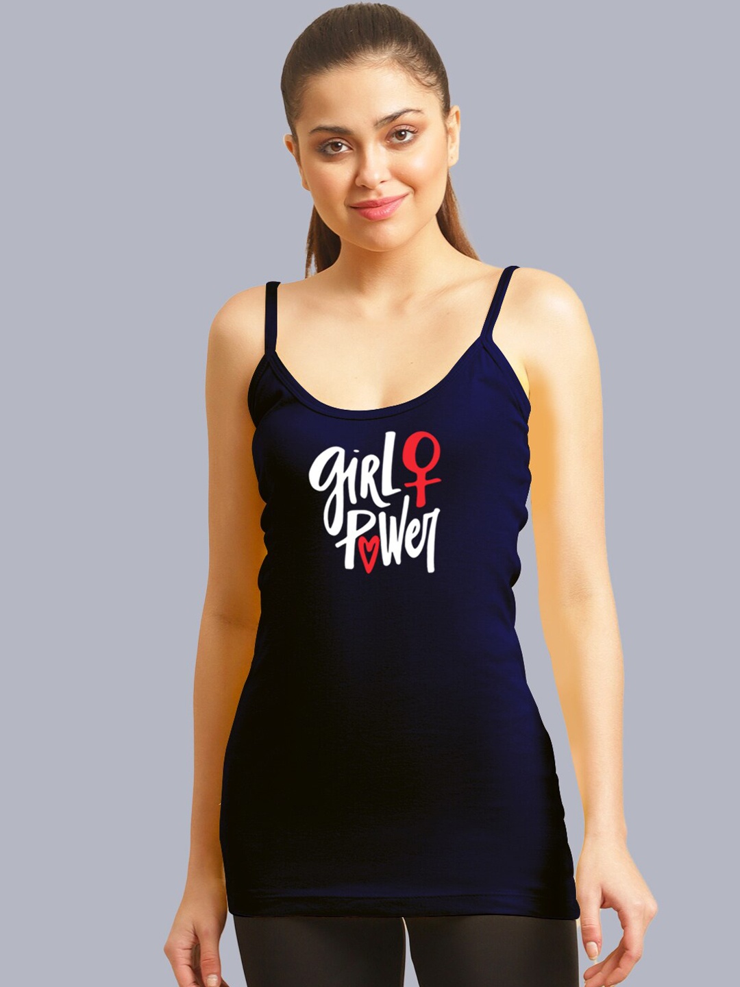 

FBAR Printed Skin Friendly Cotton Camisoles, Navy blue