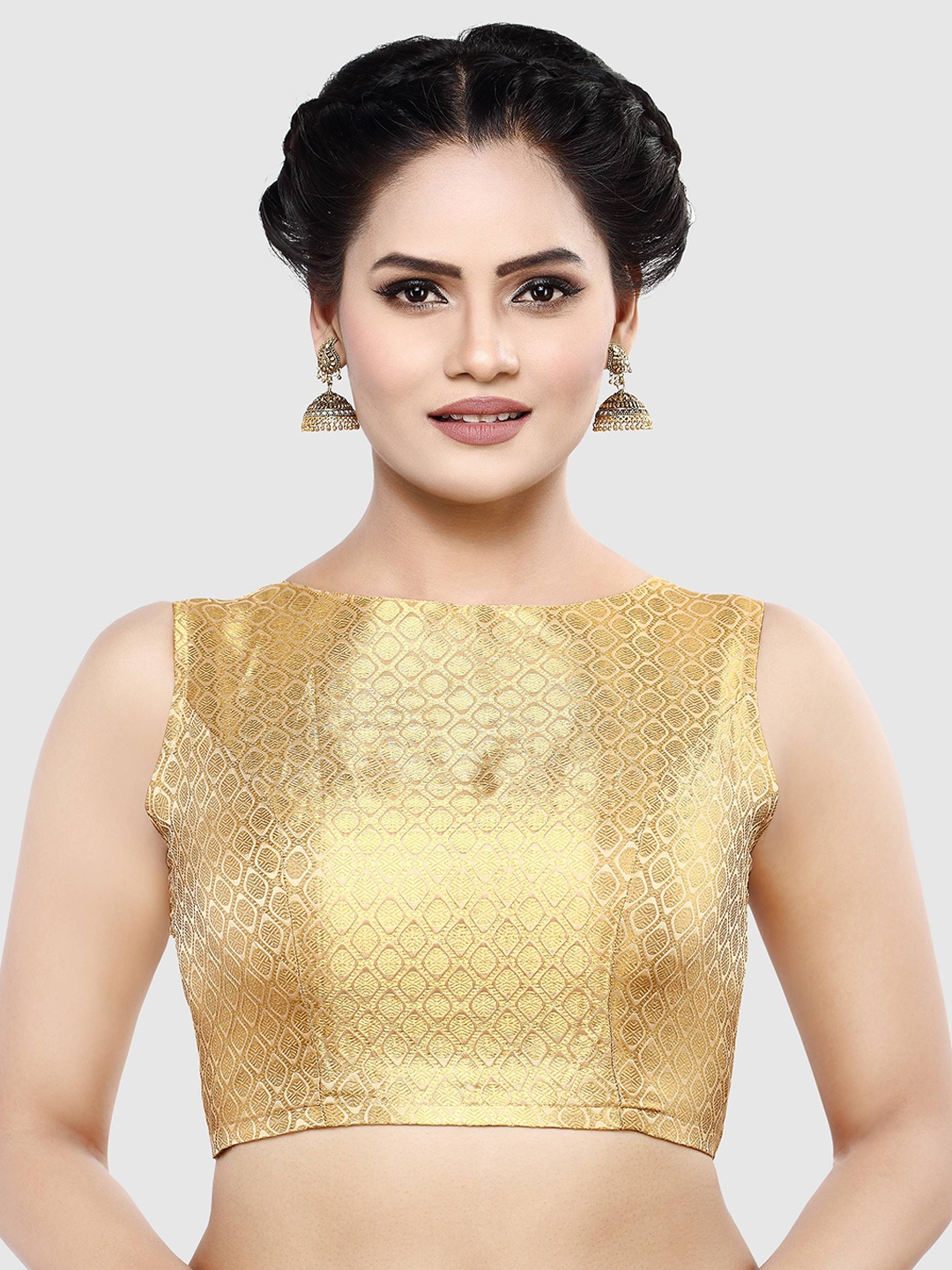 

Madhu Fashion Woven Design Sleeveless Saree Blouse, Gold