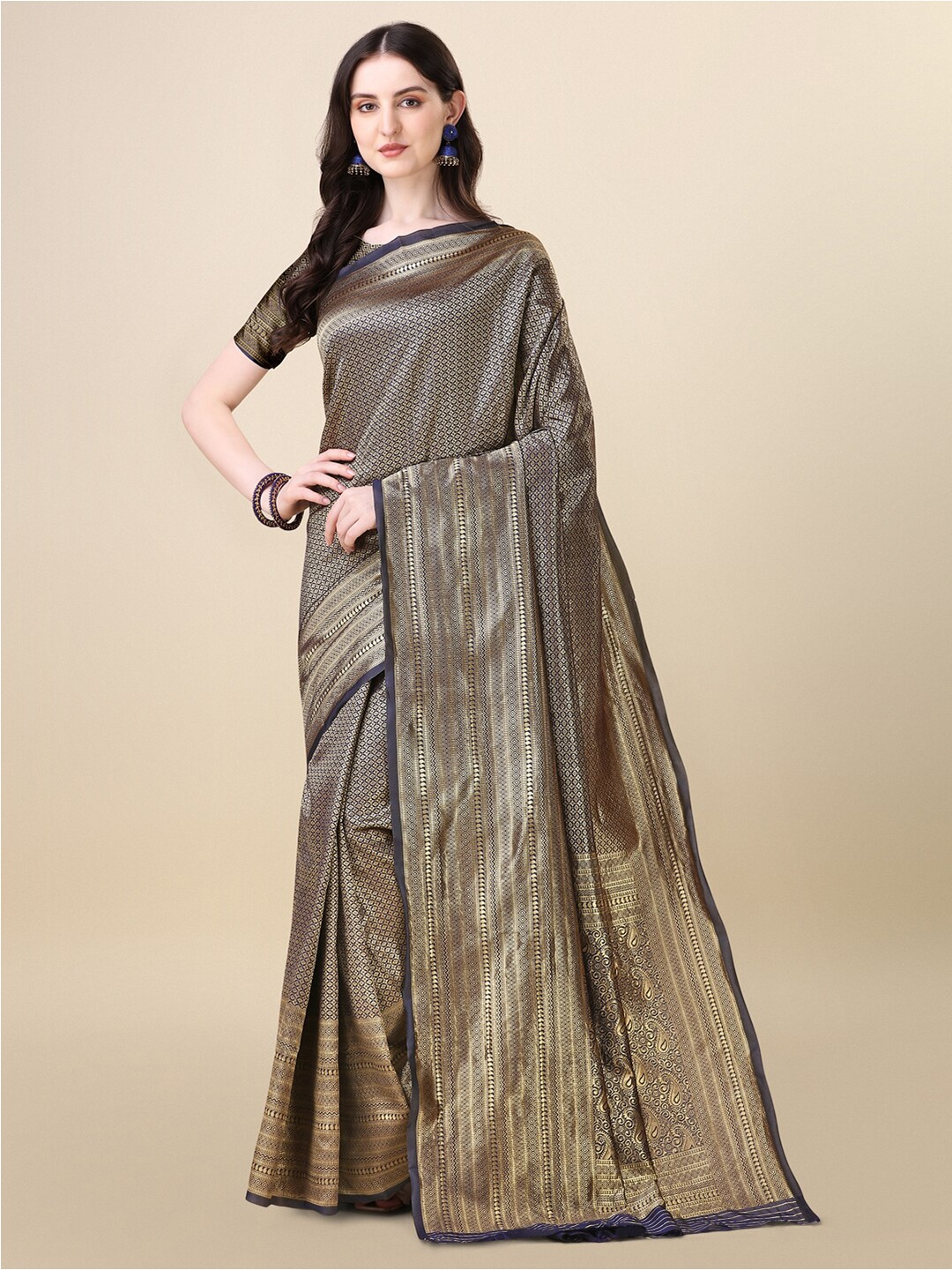 

Dori Navy Woven Design Zari Art Silk Saree, Navy blue