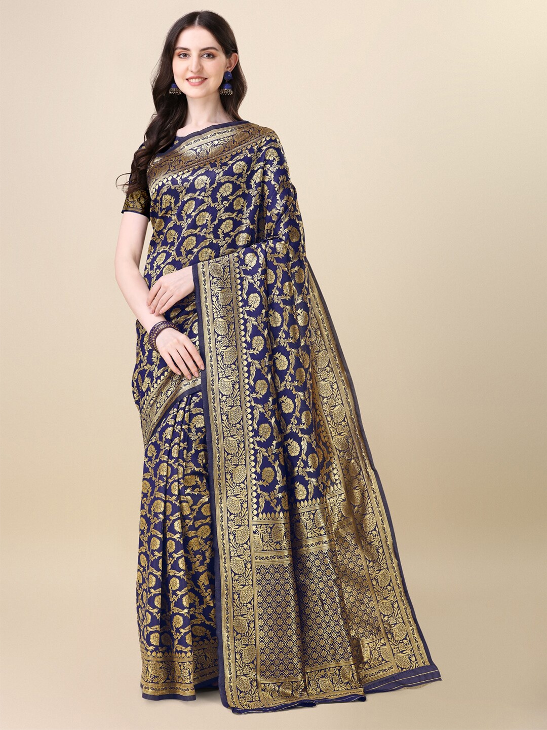 

Dori Ethnic Motifs Woven Design Zari Art Silk Saree, Navy blue