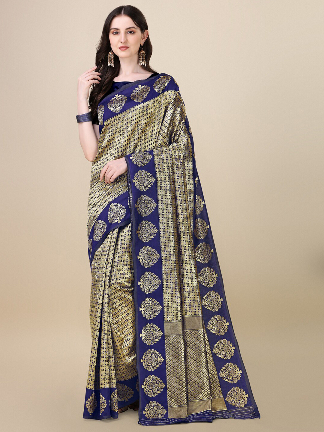 

Dori Ethnic Motifs Woven Design Zari Art Silk Saree, Navy blue