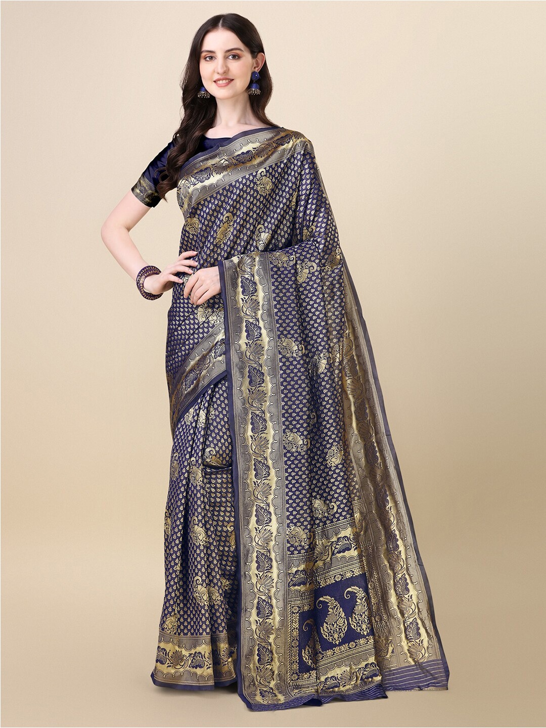 

Dori Woven Design Zari Art Silk Saree, Navy blue