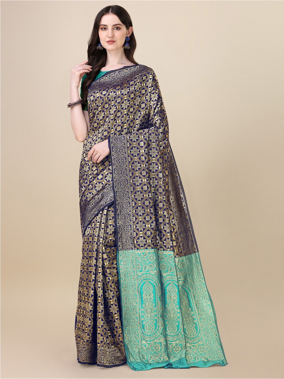 

Dori Ethnic Motifs Woven Design Zari Art Silk Saree, Navy blue