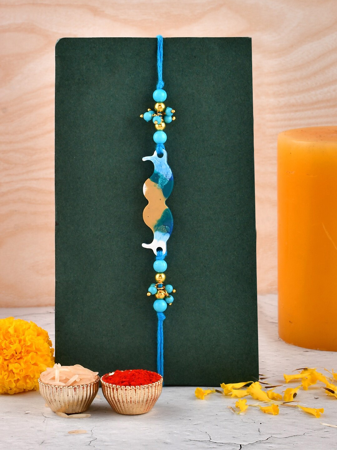 

Aapno Rajasthan Moustache Beaded Rakhi, Blue