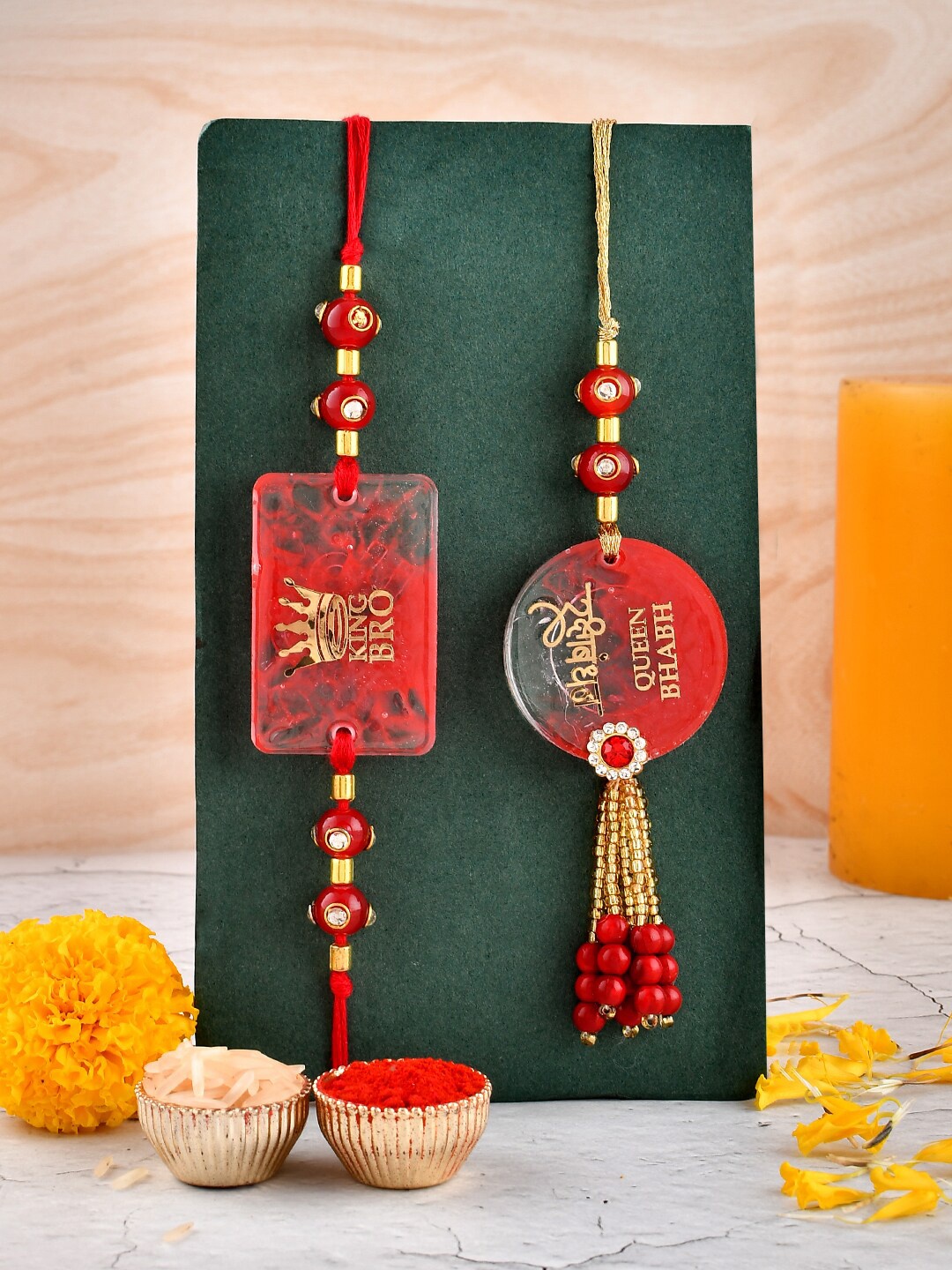 

Aapno Rajasthan Resin Elegant Rakhi Gift Set, Red