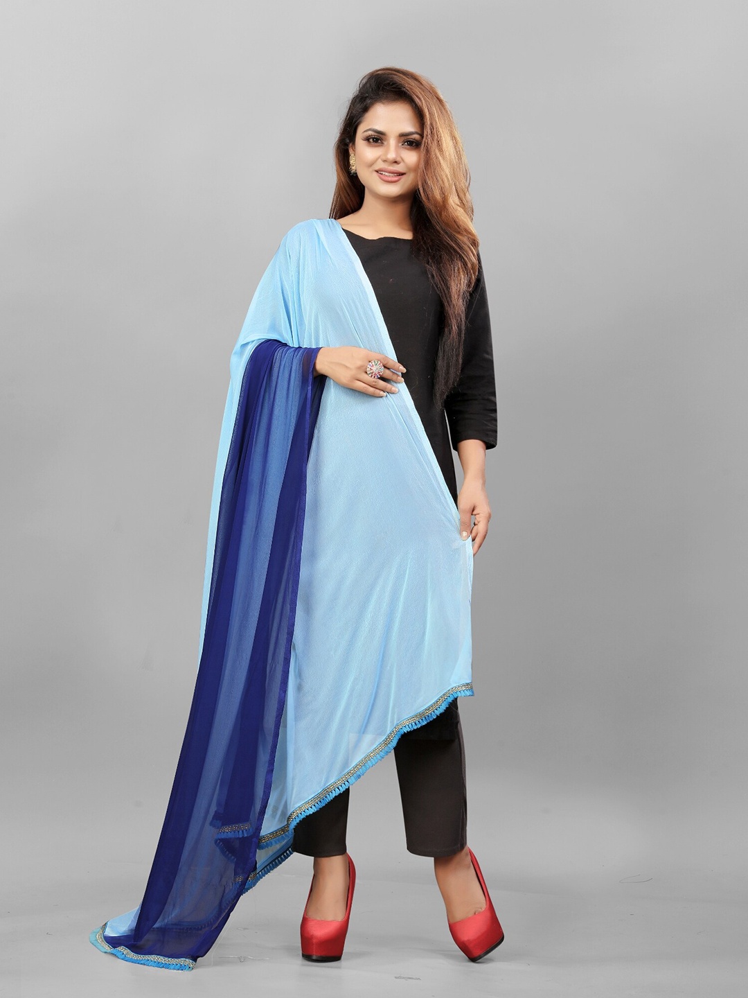 

APNISHA Ombre Dyed Chiffon Dupatta, Turquoise blue