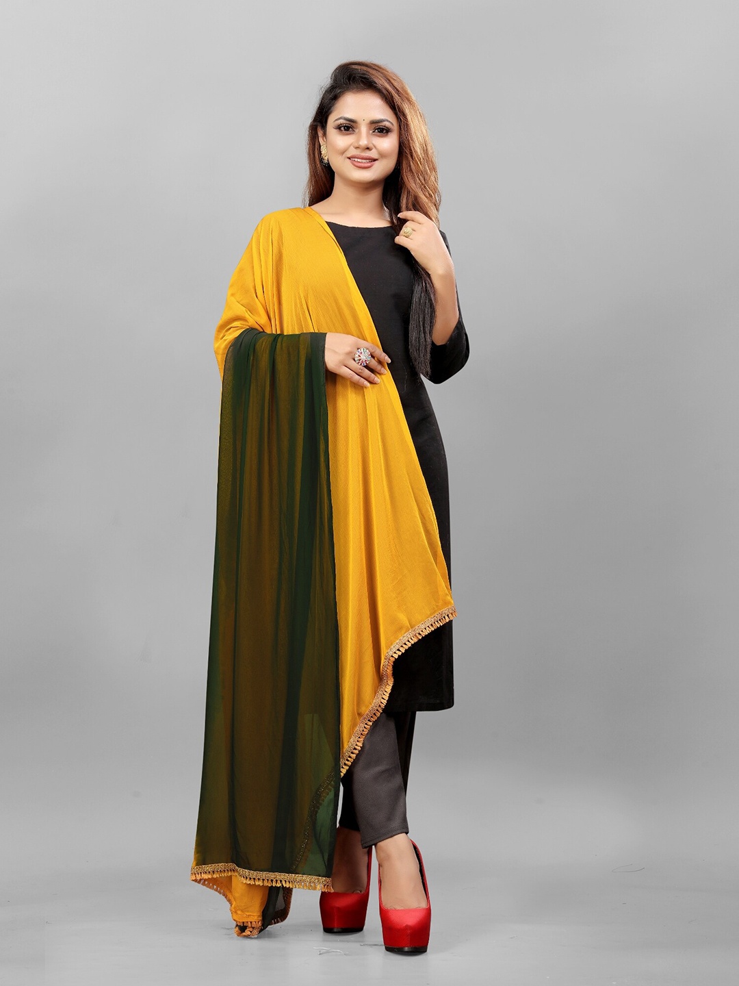 

APNISHA Ombre Dyed Chiffon Dupatta, Mustard