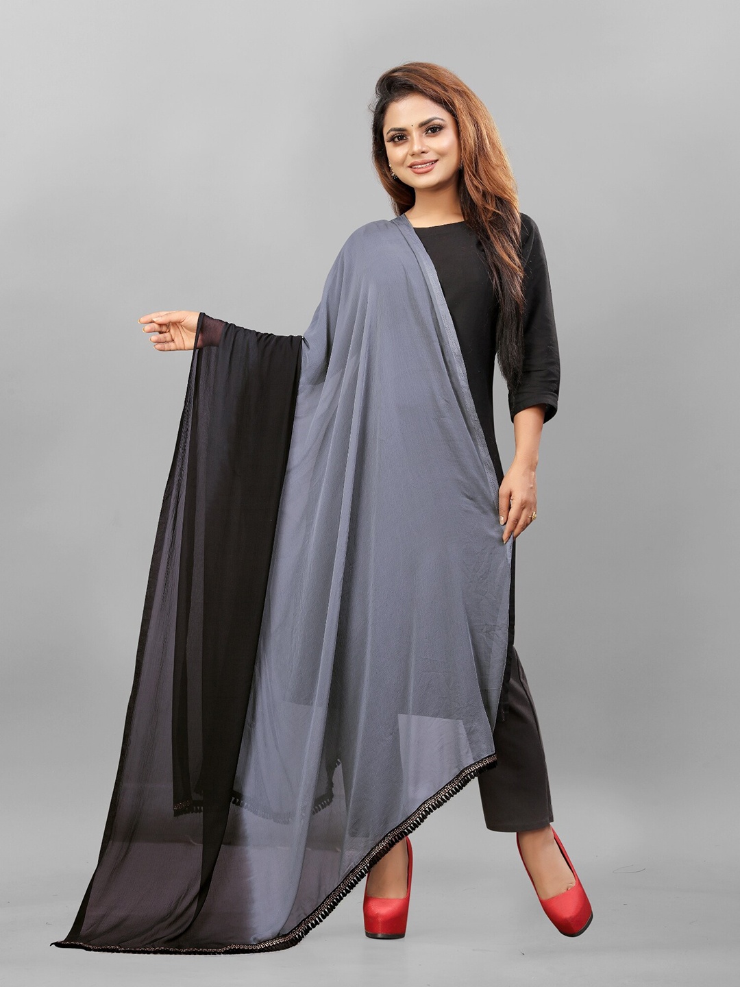 

APNISHA Ombre Dyed Chiffon Dupatta, Grey