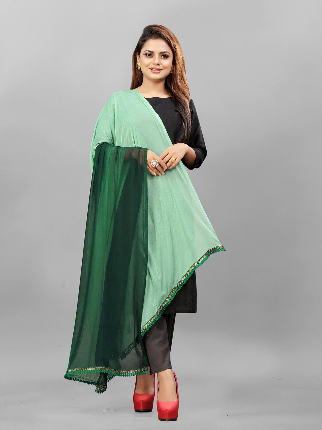 

APNISHA Ombre Dyed Chiffon Dupatta, Sea green