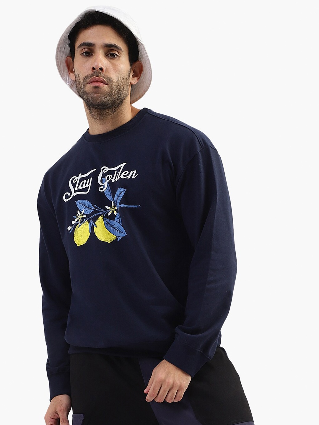 

Virgio Graphic Printed Cotton Sweatshirt, Navy blue