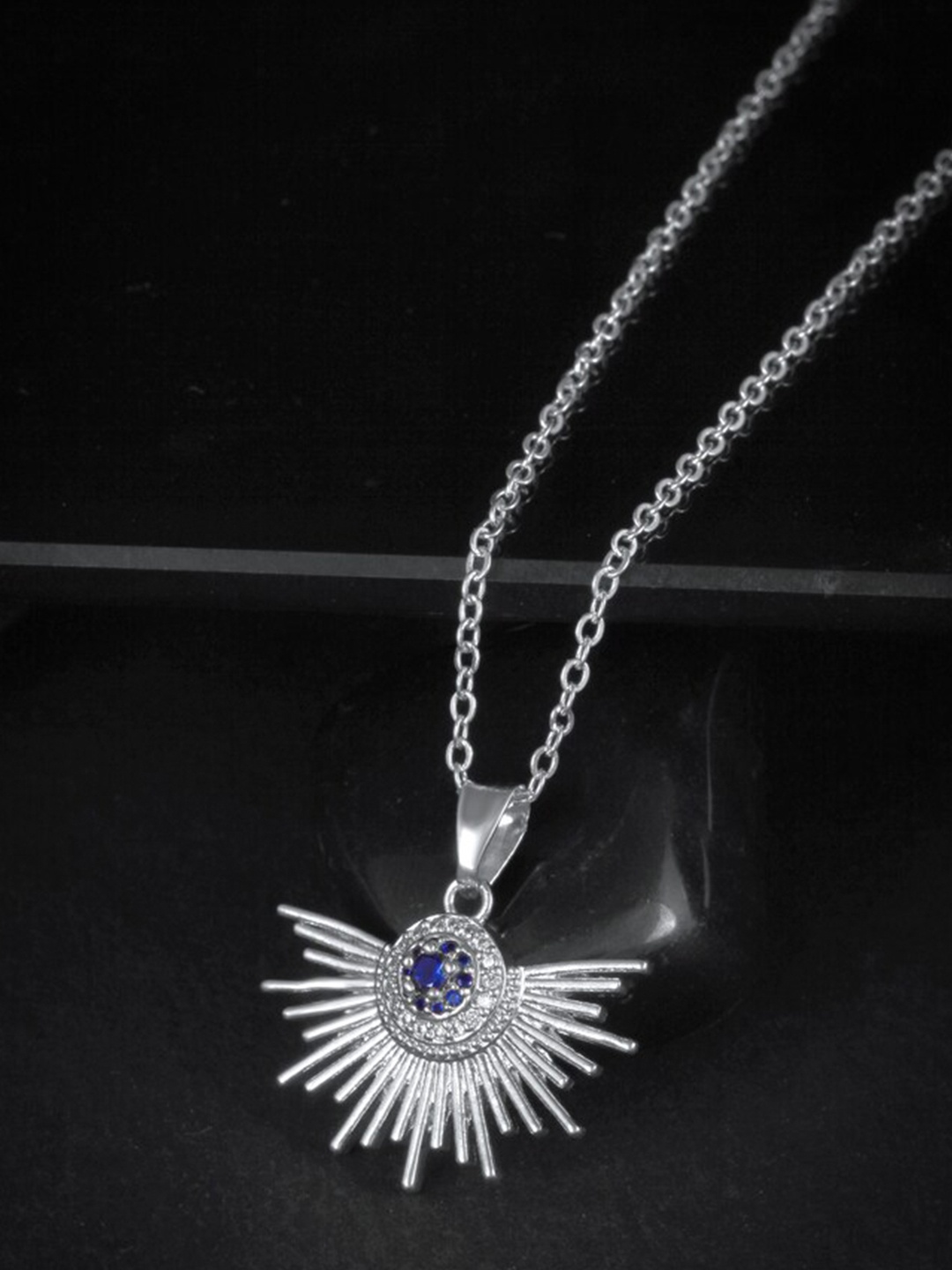 

MEENAZ Silver-Plated Stainless Steel AD Stone Studded Evil Eye Pendant With Chain