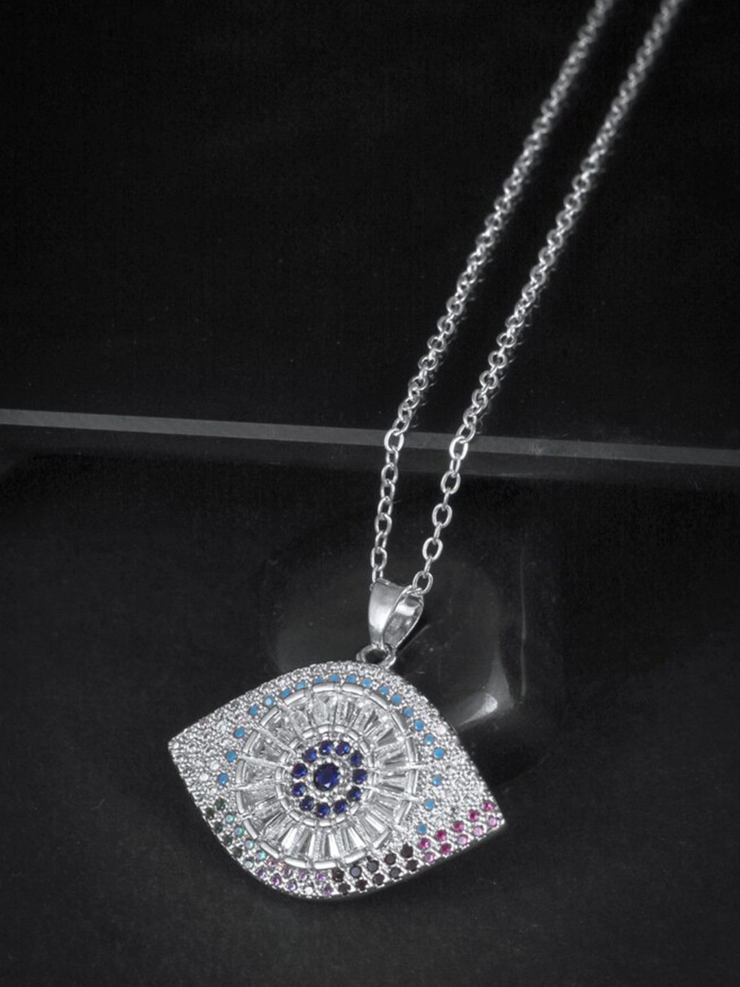 

MEENAZ Silver-Plated Evil-Eye Pendant With Chain