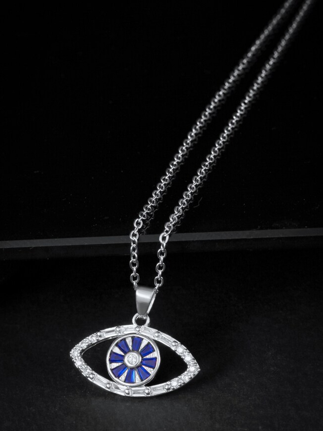 

MEENAZ Silver-Plated AD Stone Studded Evil Eye Pendant With Chain