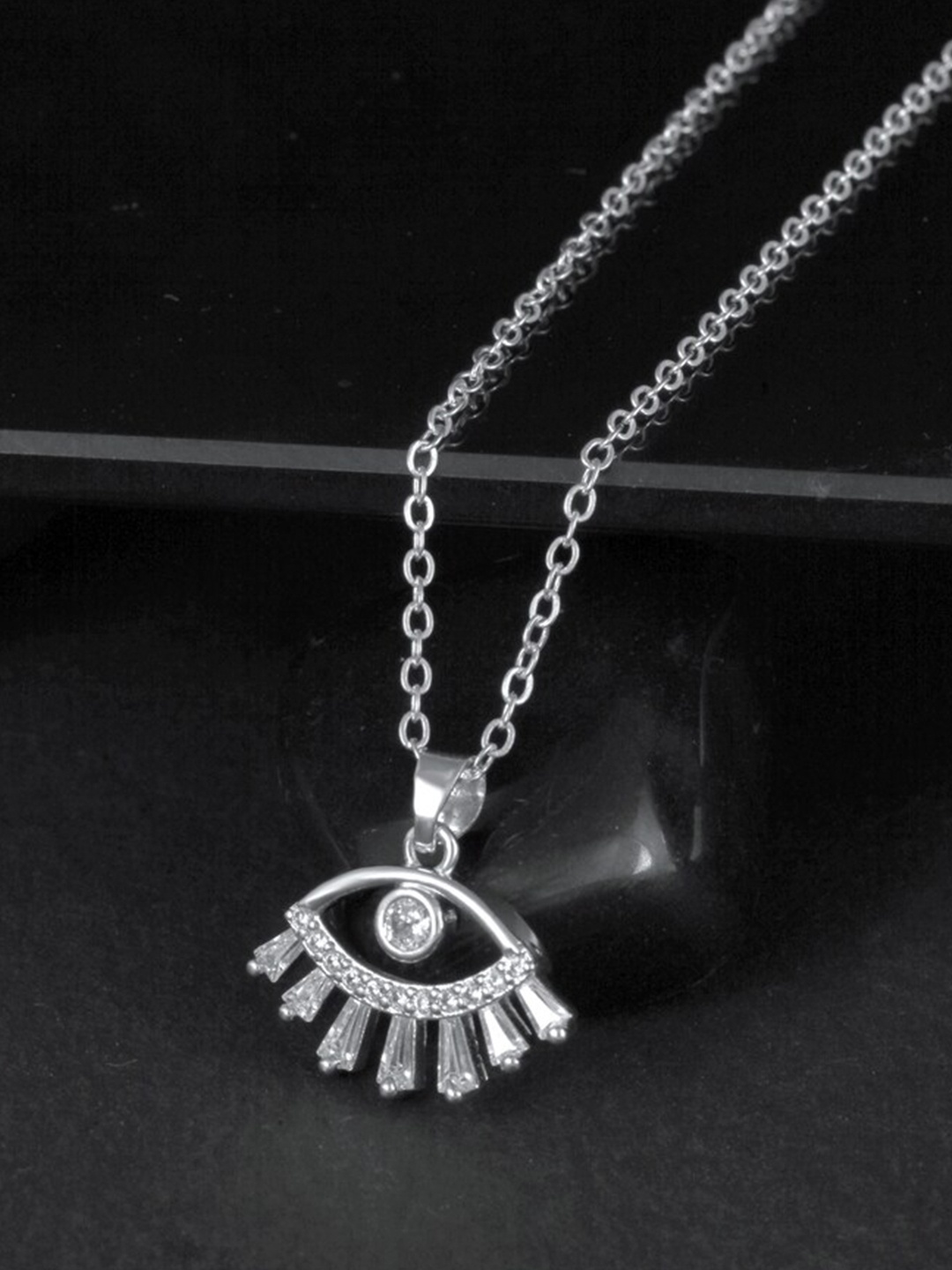 

MEENAZ Silver-Plated AD Stone Studded Evil Eye Stainless Steel Pendant With Chain