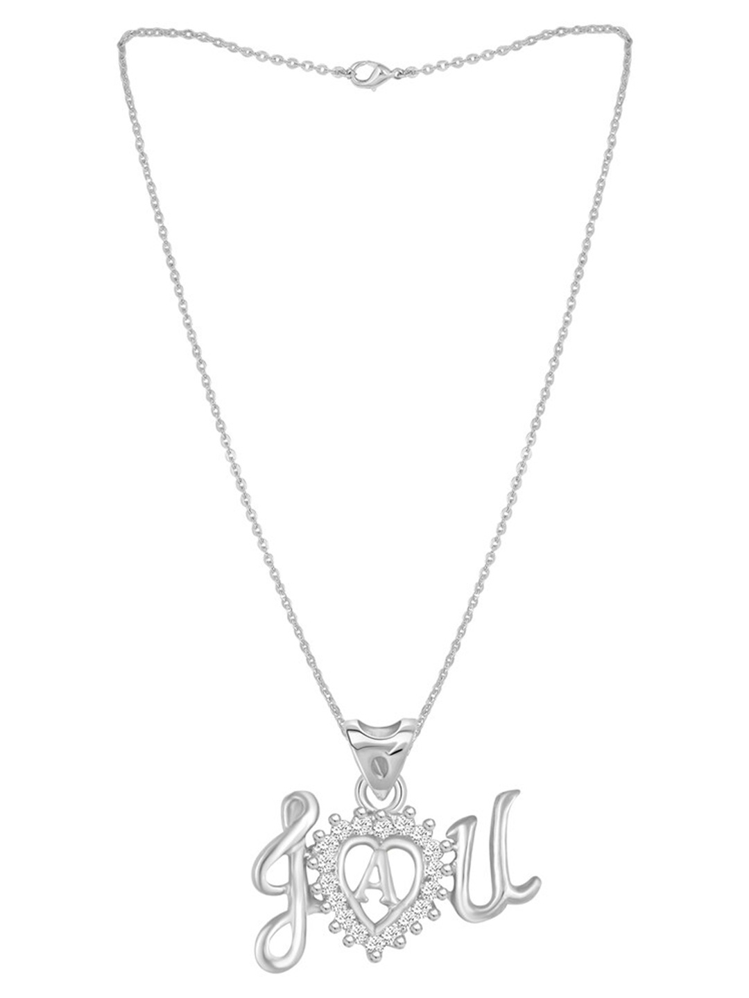 

MEENAZ Silver-Plated AD Stone Studded I Alphabet Letter Stainless Steel Pendant With Chain
