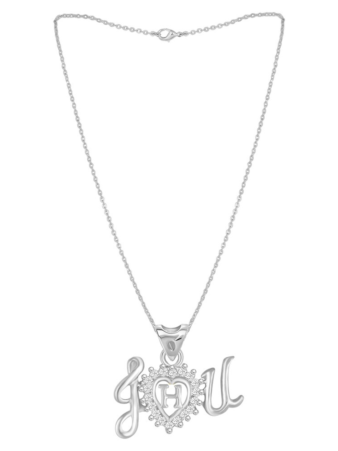 

MEENAZ Silver-Plated AD Stone Studded H Alphabet Letter Pendant With Chain