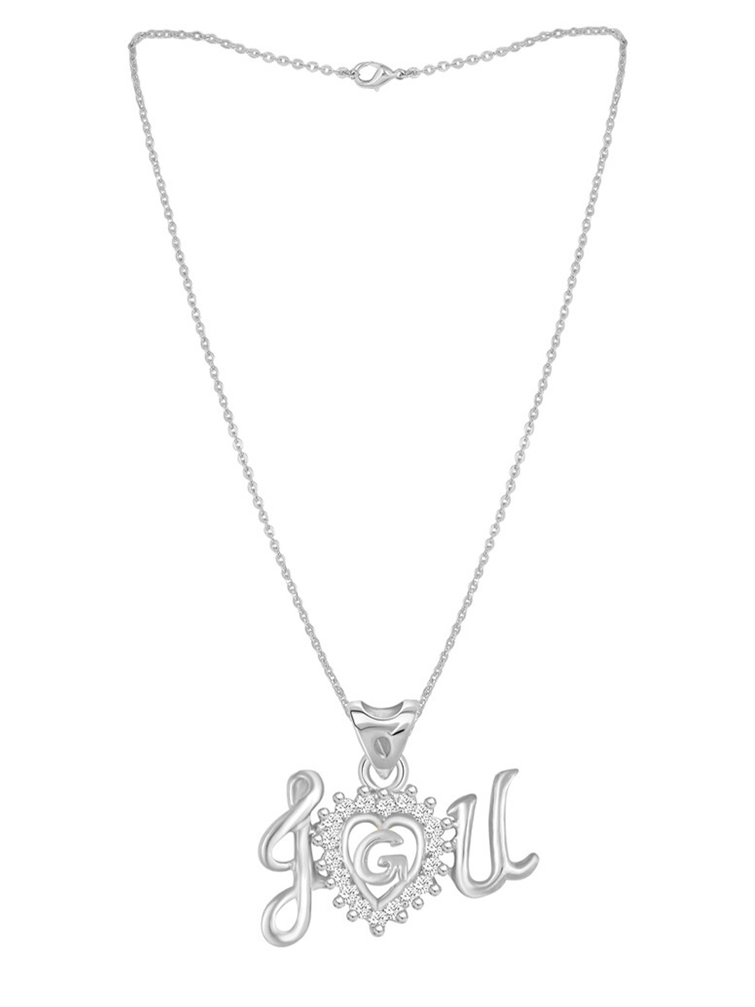 

MEENAZ Silver-Plated AD Stone Studded G Alphabet Letter Pendant With Chain