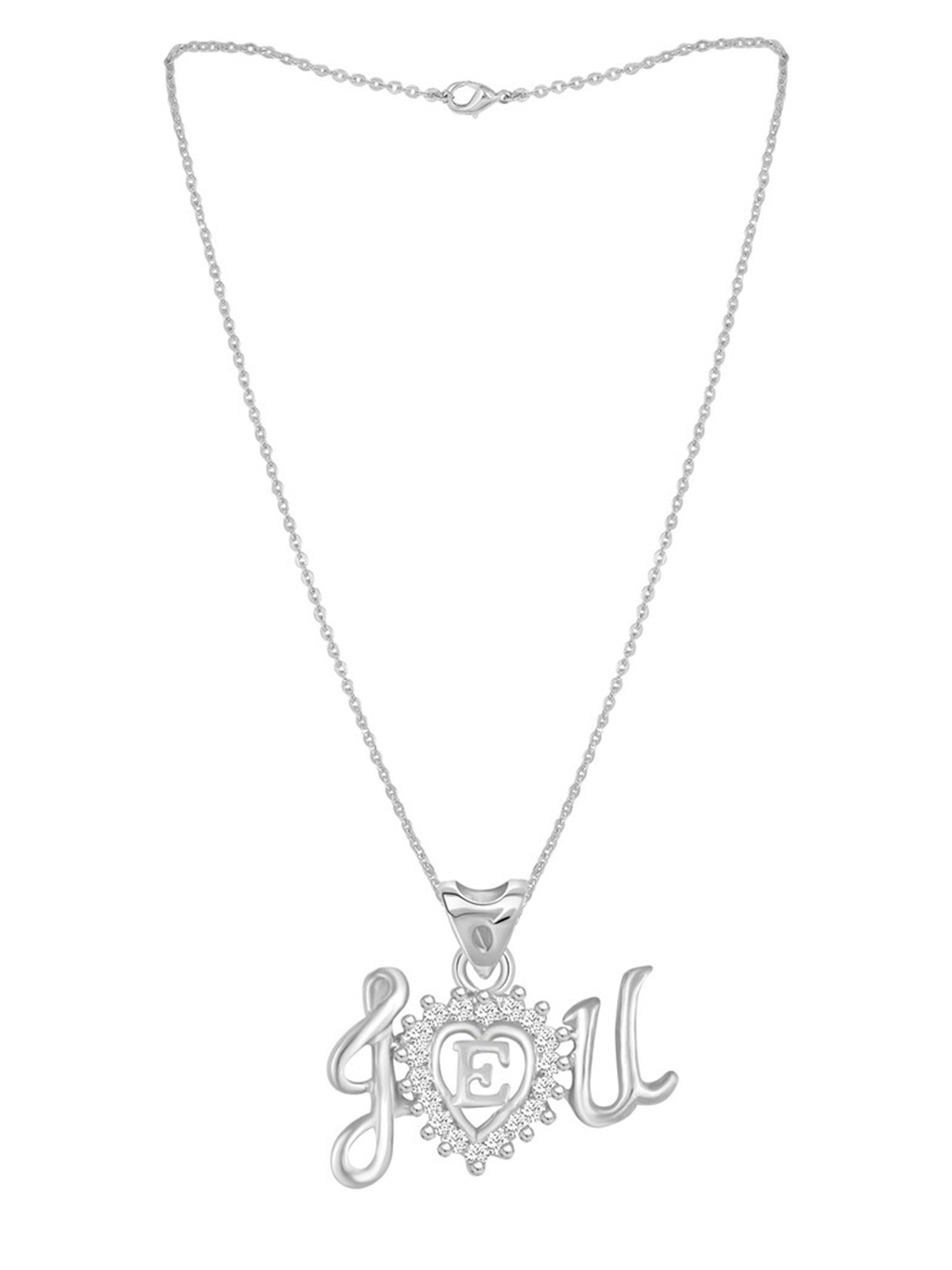 

MEENAZ Silver-Plated AD Stone Studded E Alphabet Letter Pendant With Chain
