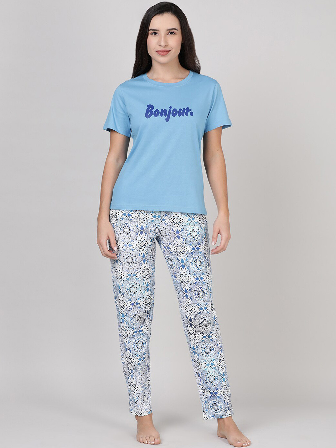 

mackly Typography Printed Night Suit, Blue