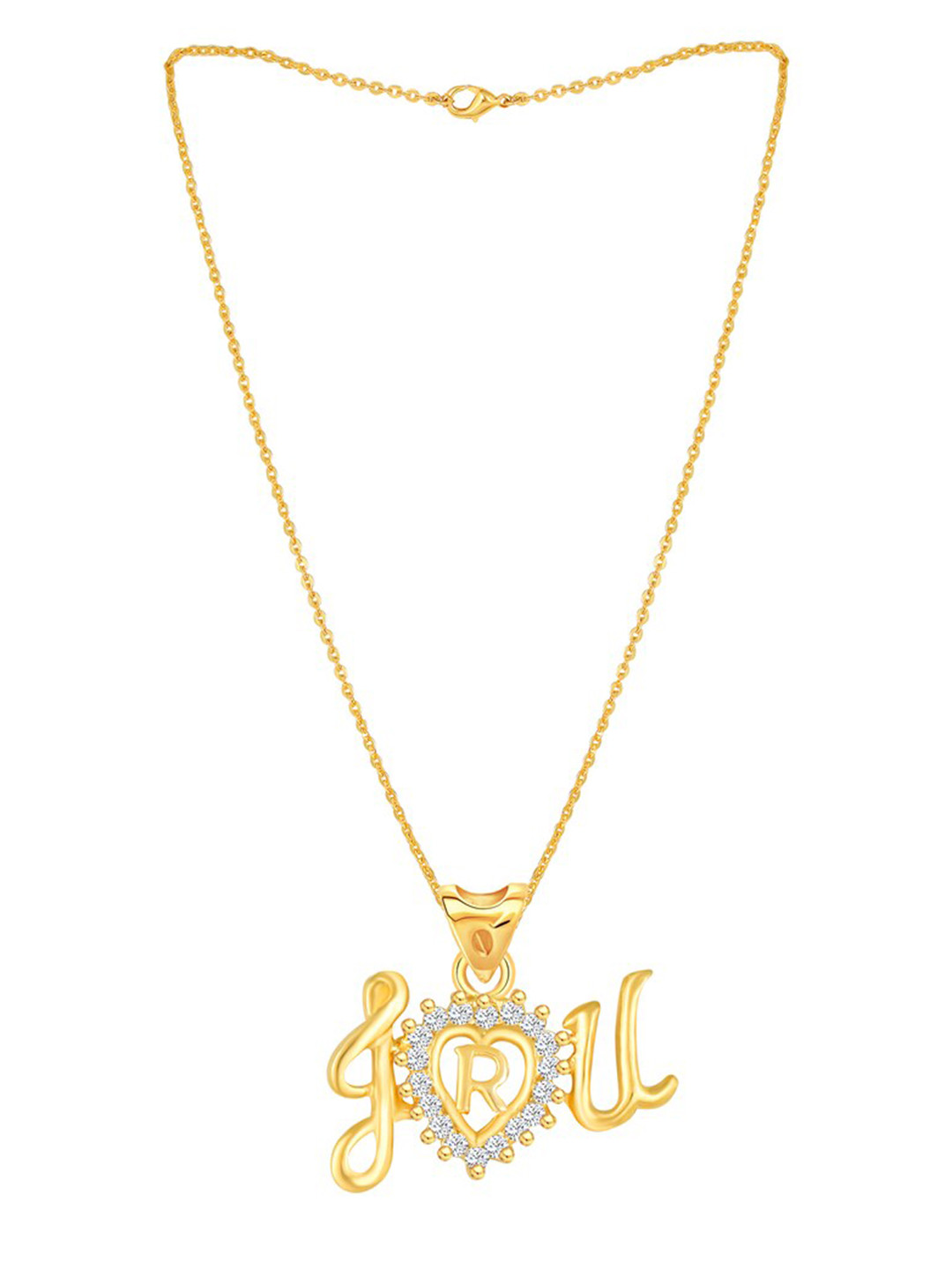 

MEENAZ Gold-Plated AD Stone Studded T Alphabet Letter Pendant With Chain