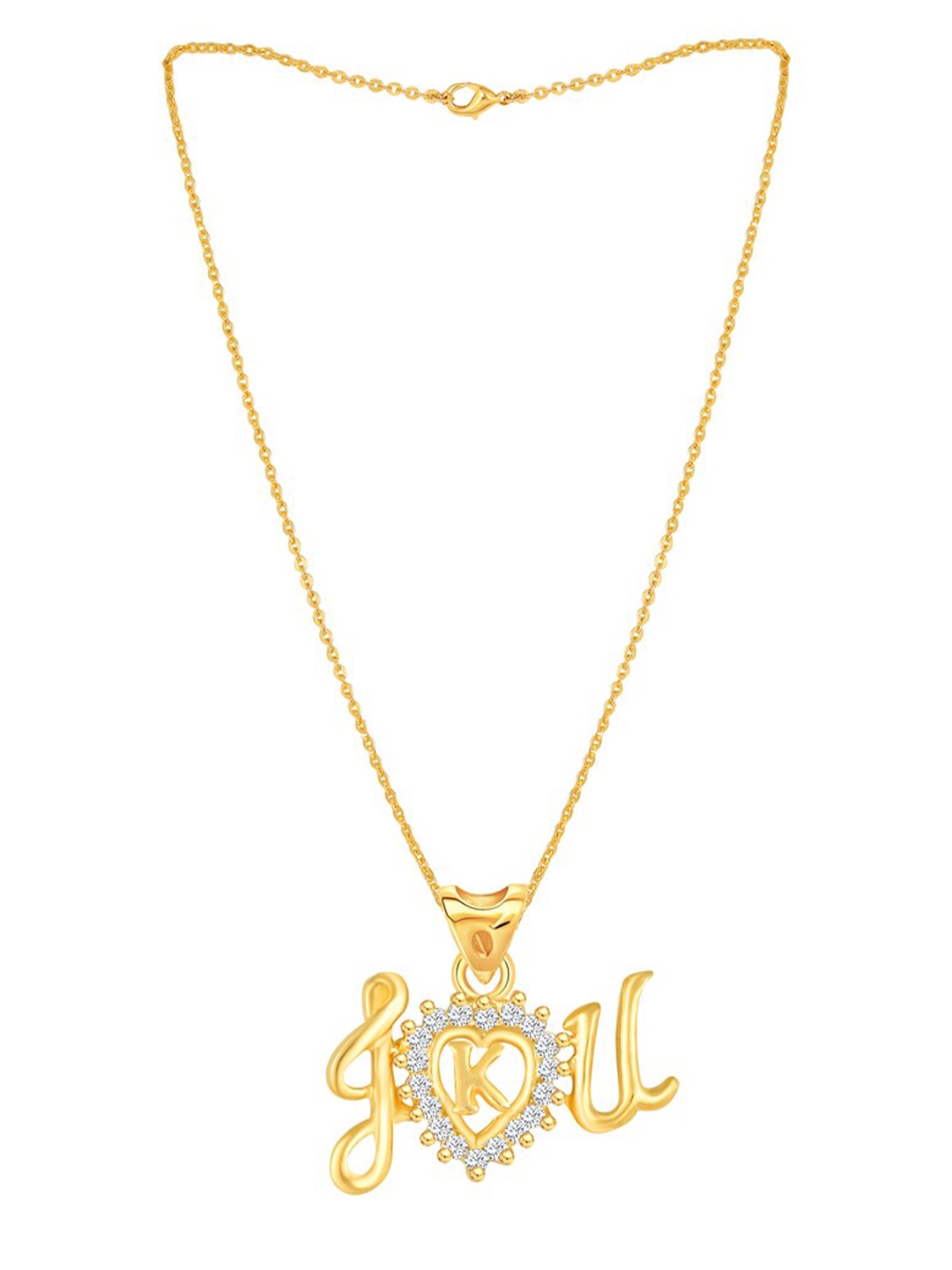 

MEENAZ Gold-Plated AD Stone Studded K Alphabet Letter Pendant With Chain