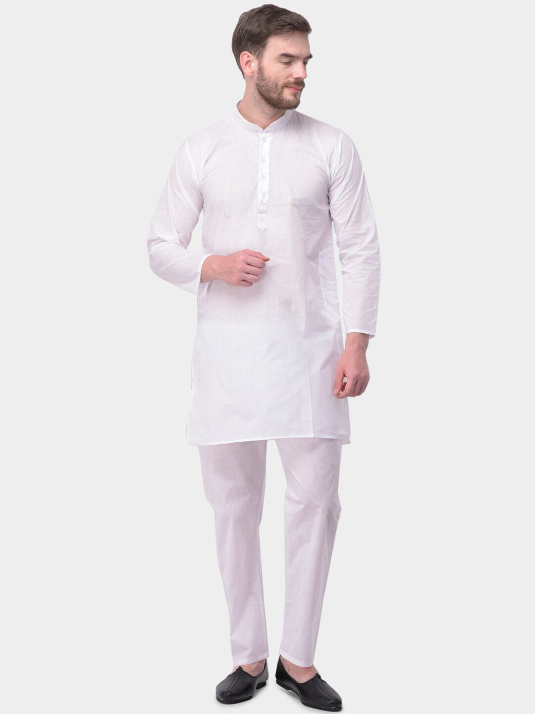 

SG LEMAN Band Collar Pure Cotton Straight Kurta with Trousers, Off white