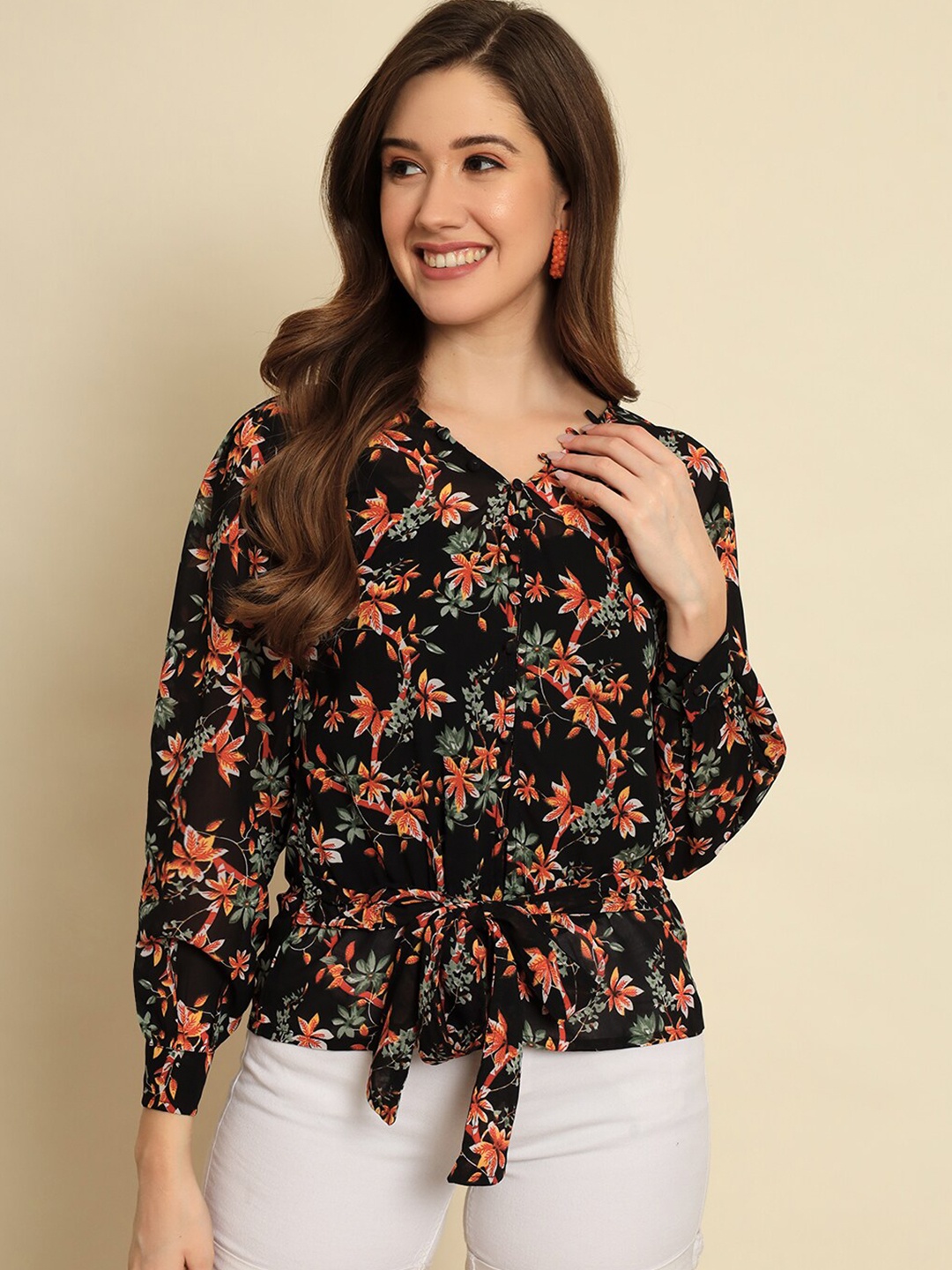 

Trend Arrest Floral Printed V-Neck Top, Black