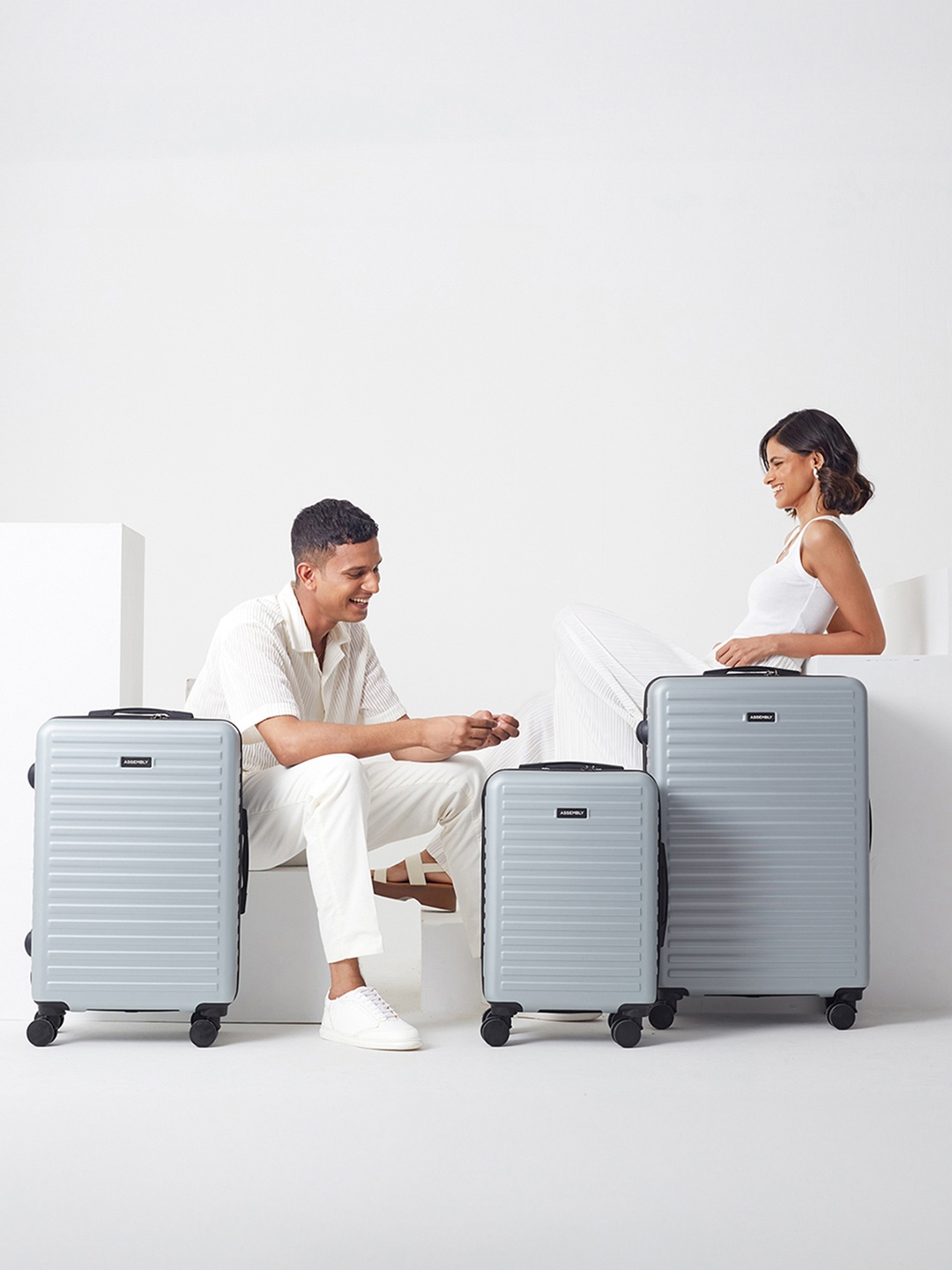 

Assembly Silver Set Of 3 Textured Hard-Sided Trolley Suitcases