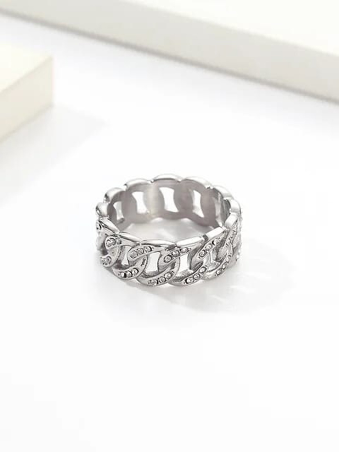 

VIEN Silver-Plated CZ Studded Adjustable Ring