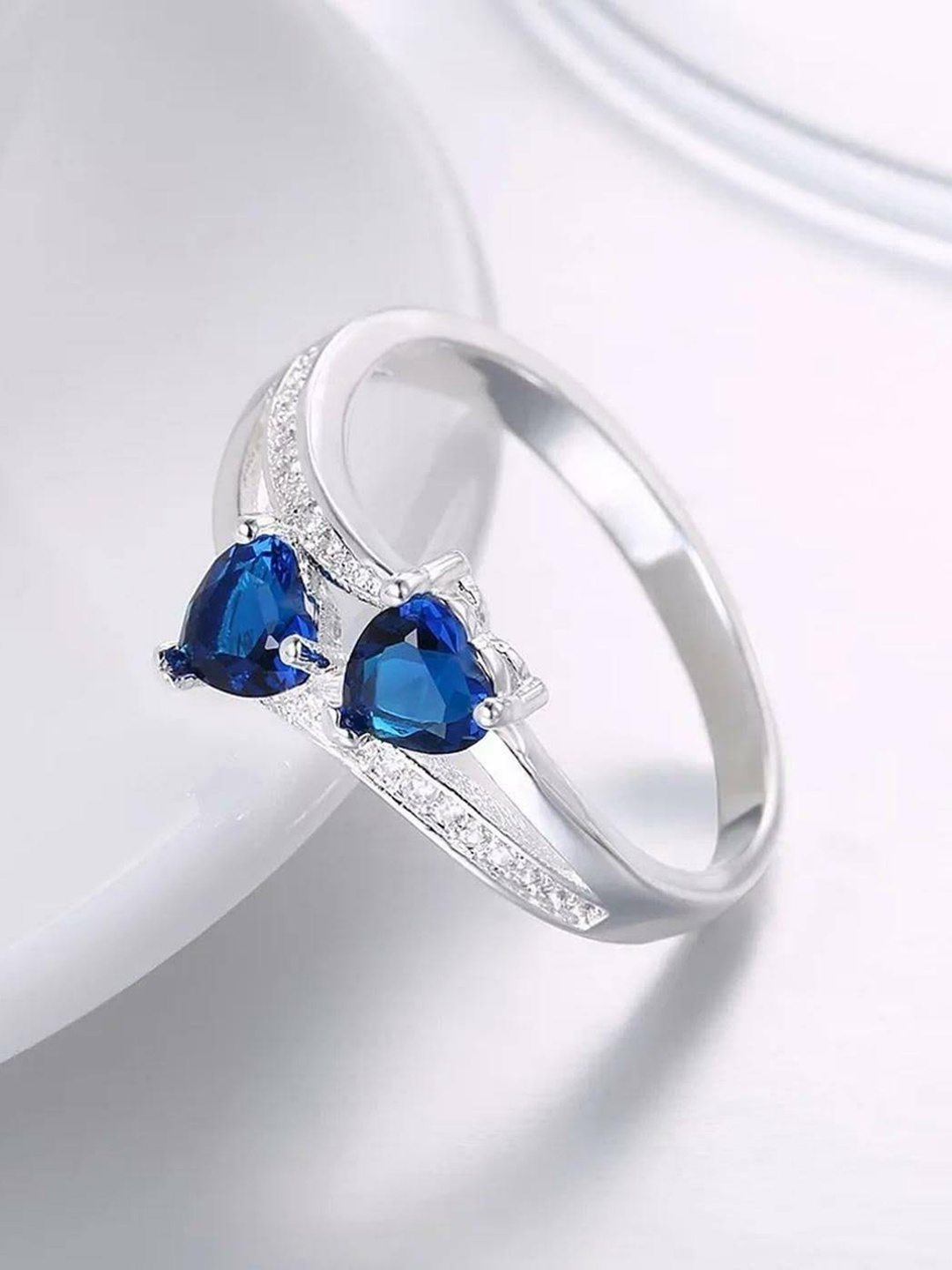 

VIEN Silver-Plated CZ Studded Adjustable Ring