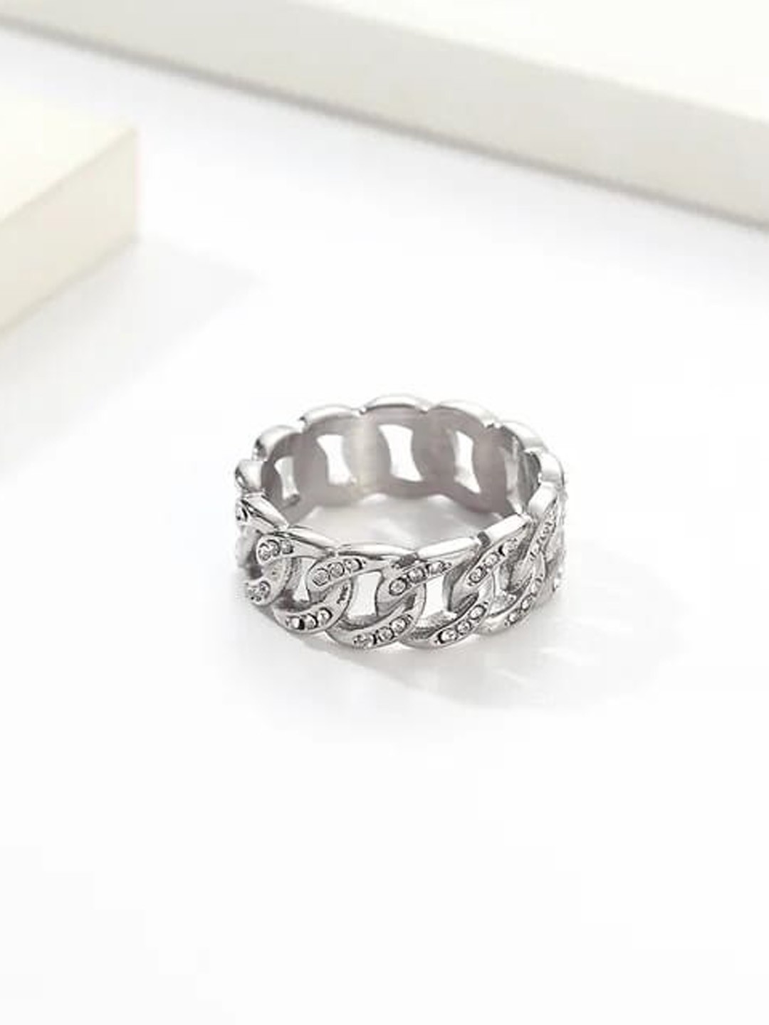 

VIEN Silver-Plated CZ Studded Adjustable Ring