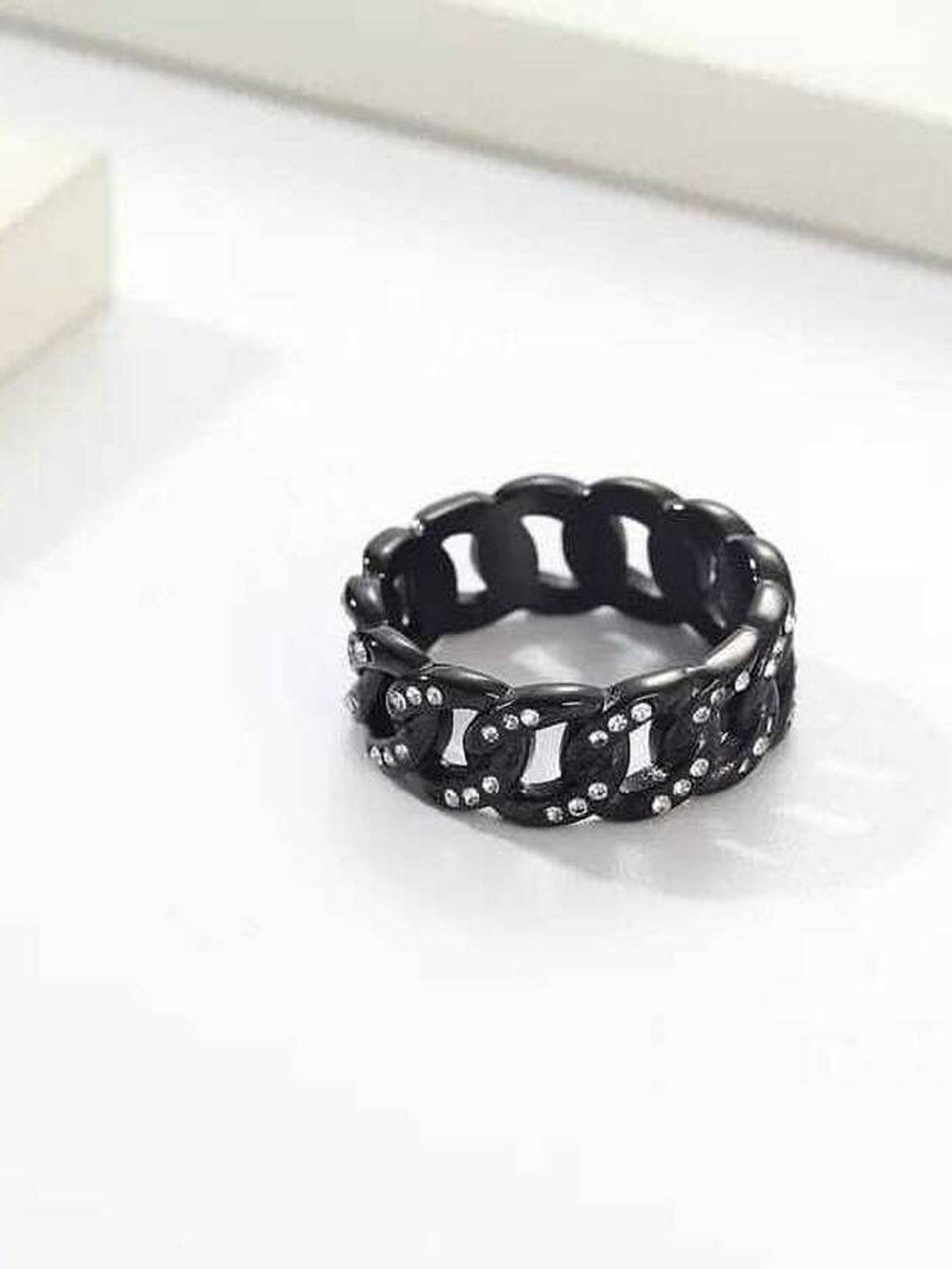 

VIEN CZ Studded Adjustable Ring, Black