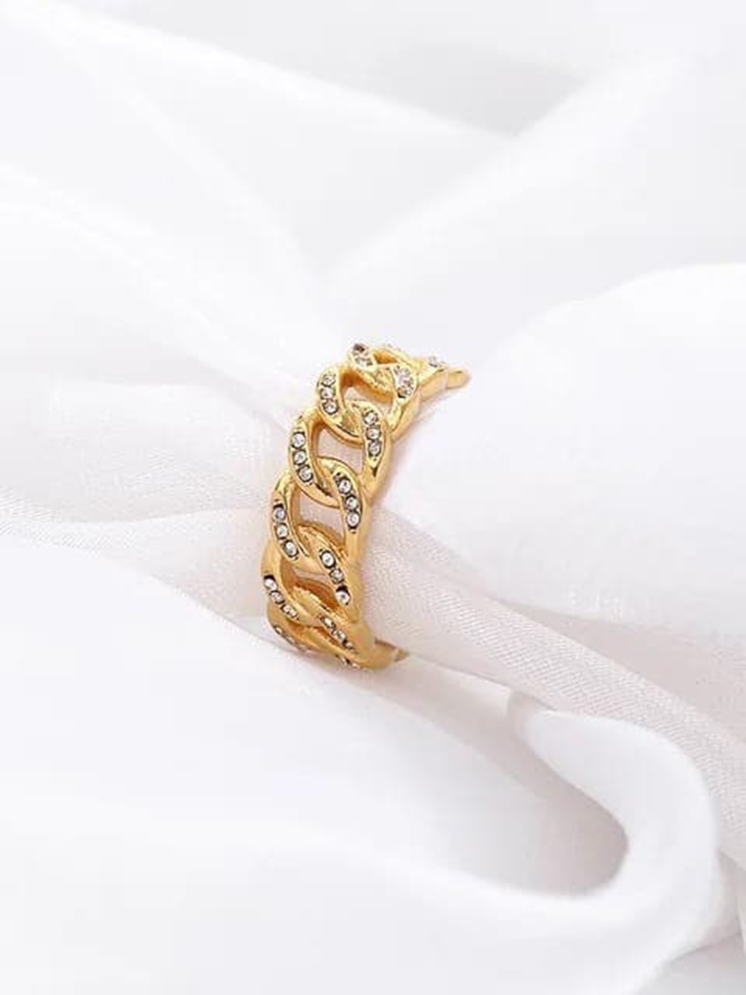 

VIEN Gold-Plated CZ Studded Adjustable Band Ring