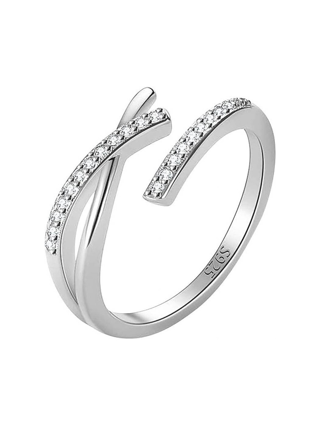 

VIEN Silver-Plated CZ Studded Adjustable Ring