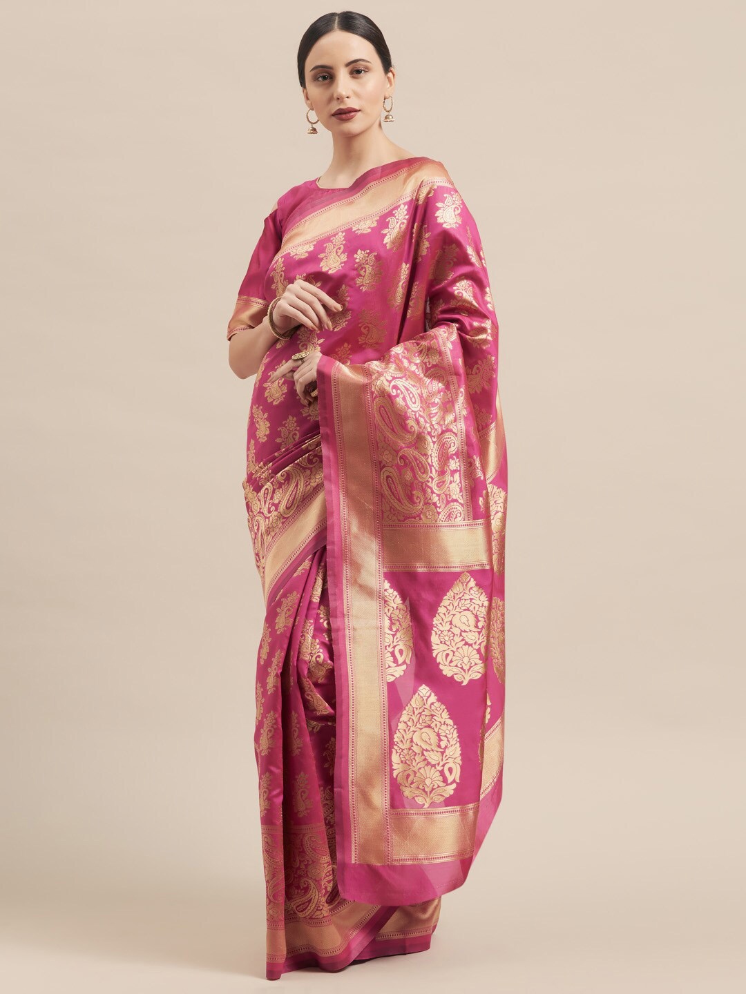 

DIVASTRI Woven Design Zari Detailed Silk Blend Saree, Pink