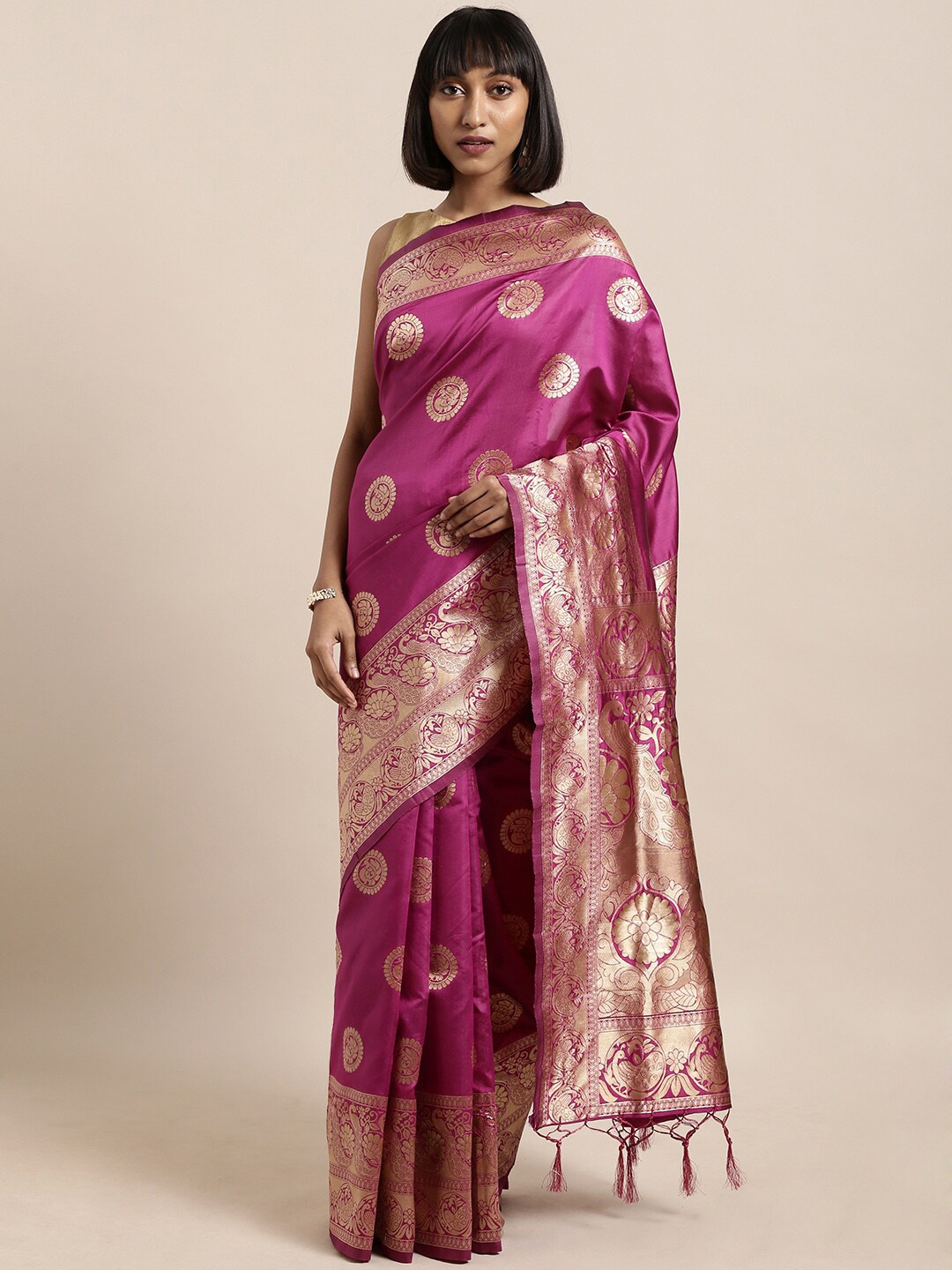 

DIVASTRI Ethnic Motifs Woven Design Zari Banarasi Saree, Pink