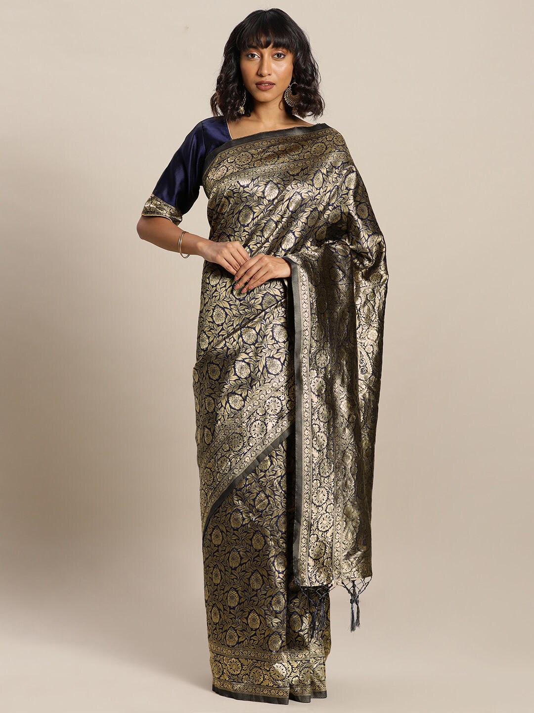 

DIVASTRI Woven Design Zari Banarasi Saree, Navy blue