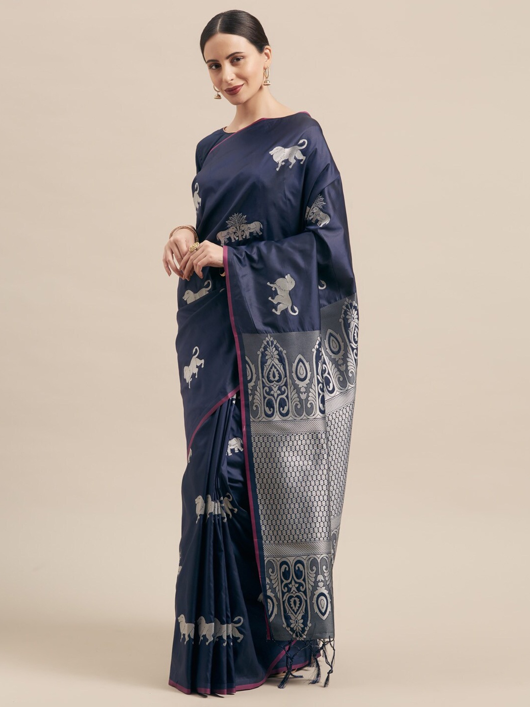 

DIVASTRI Woven Design Zari Banarasi Saree, Navy blue