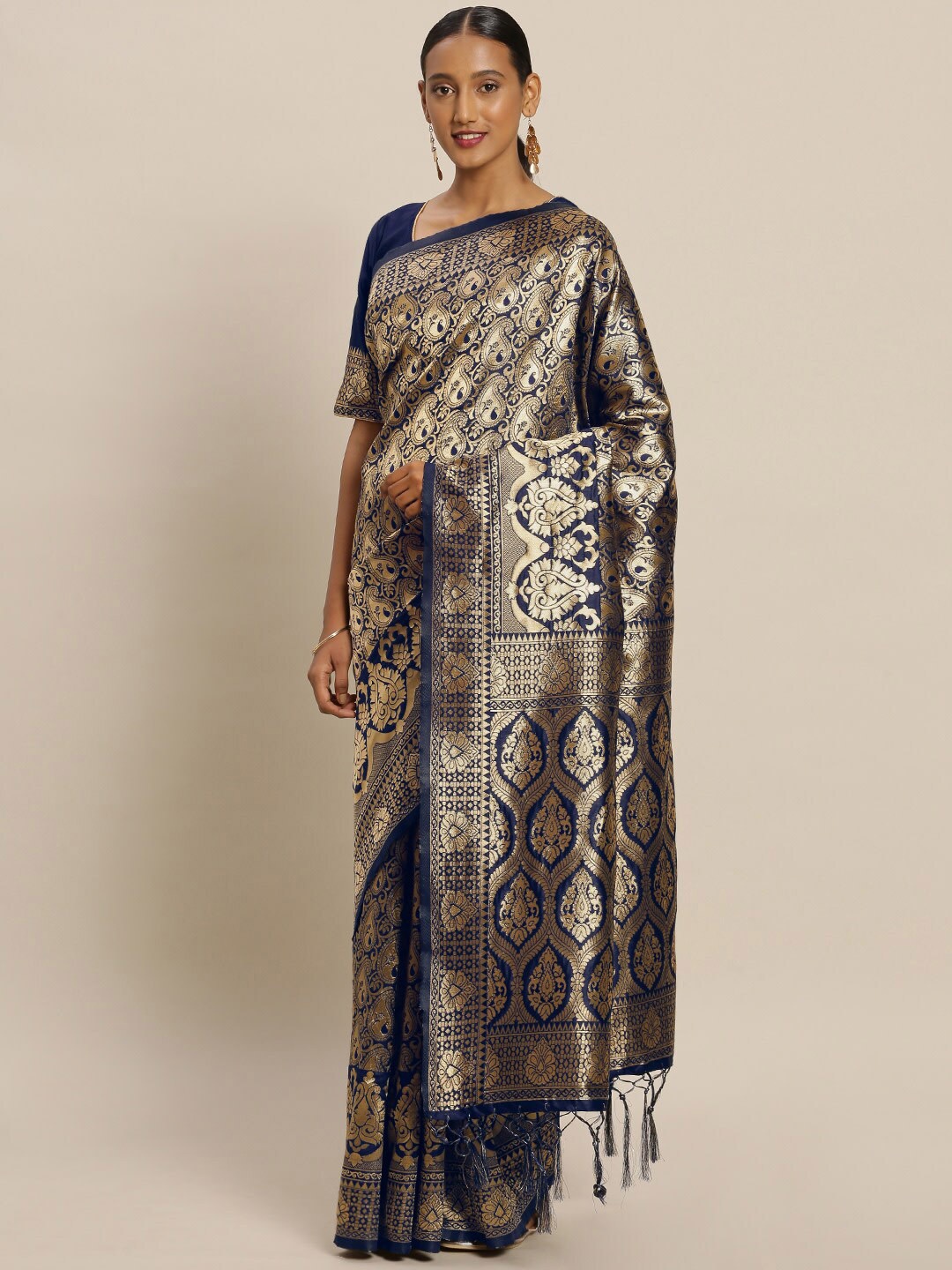 

DIVASTRI Woven Design Zari Banarasi Saree, Navy blue