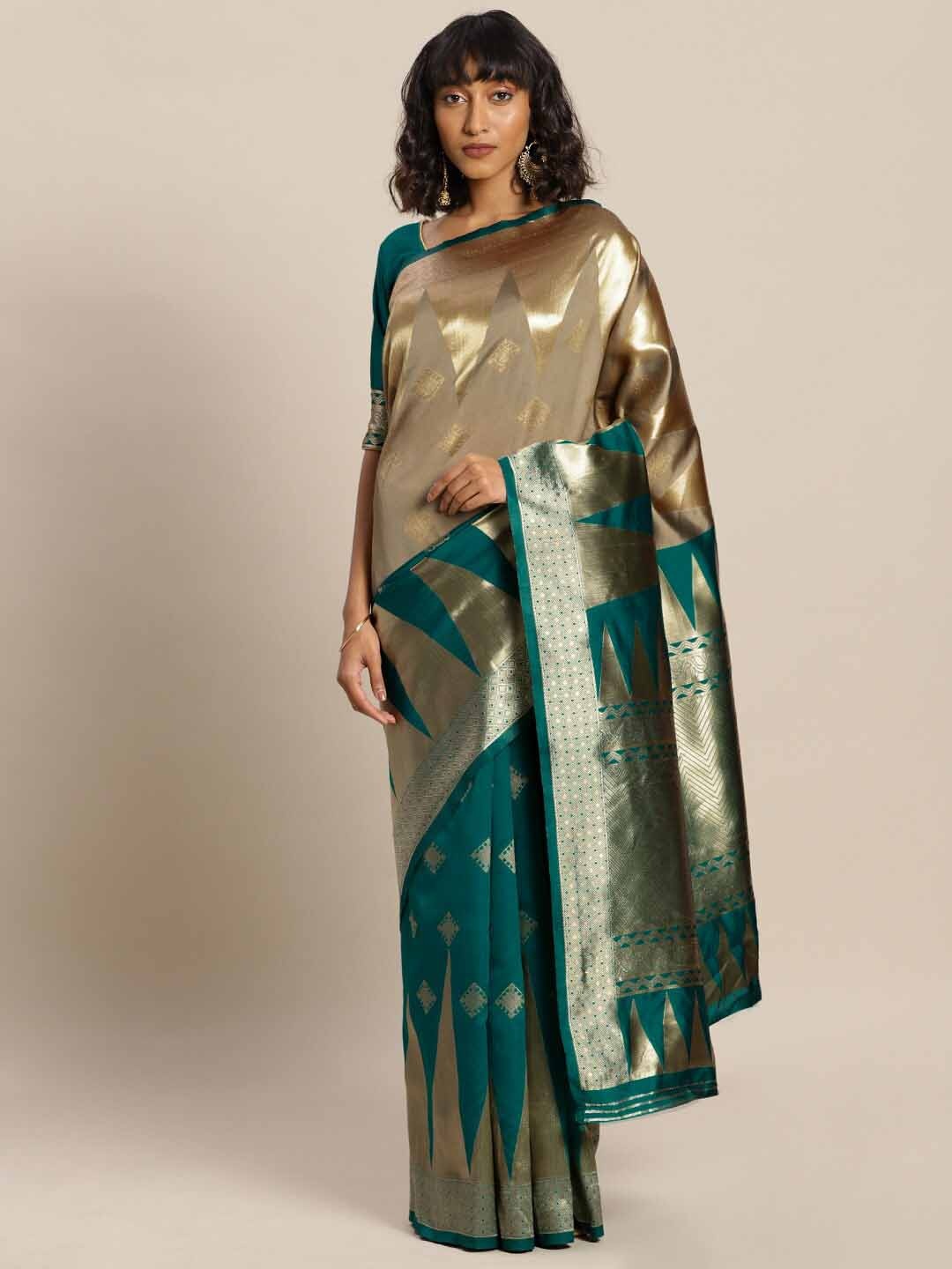 

DIVASTRI Woven Design Zari Silk Blend Banarasi Saree, Green