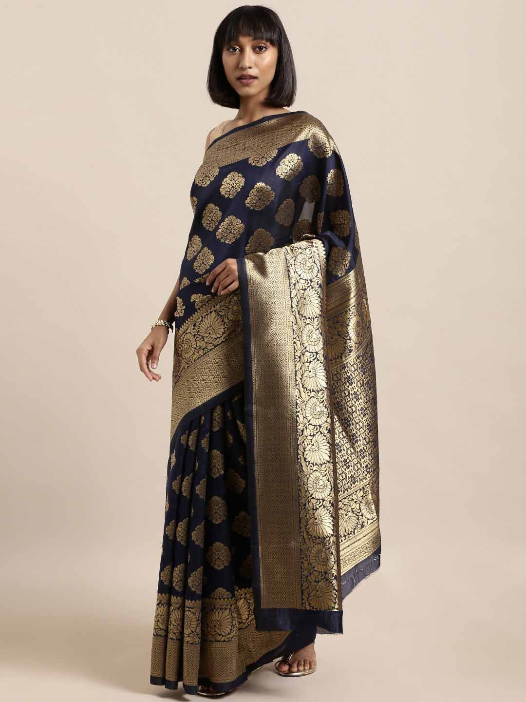 

DIVASTRI Floral Woven Design Zari Banarasi Saree, Navy blue