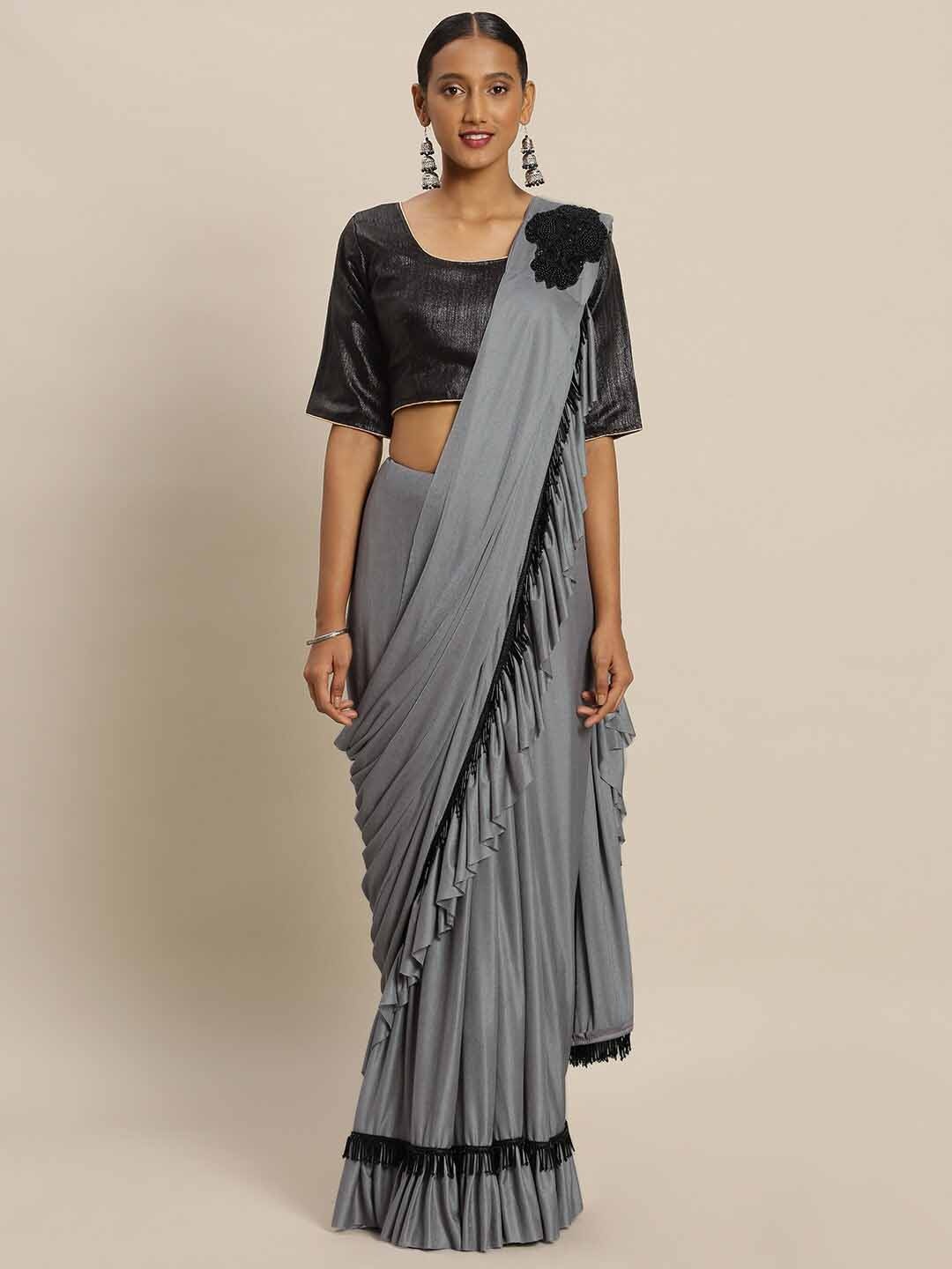 

DIVASTRI Ruffled Ready to Wear Saree, Grey