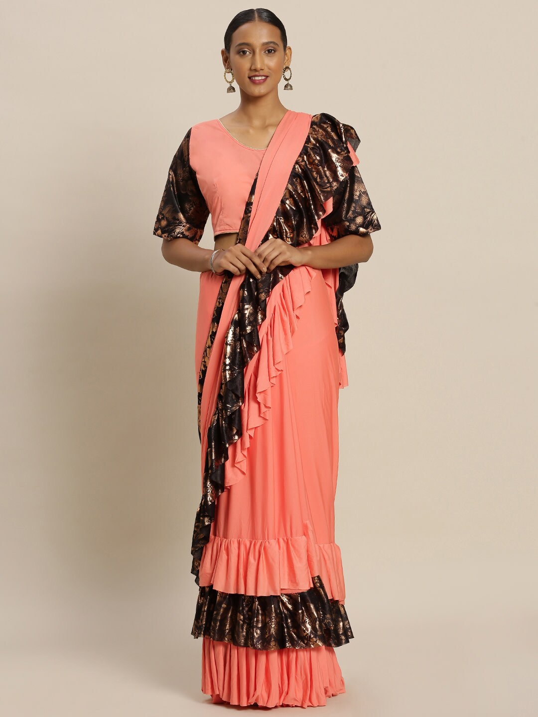 

DIVASTRI Ruffle Detailed Saree, Peach
