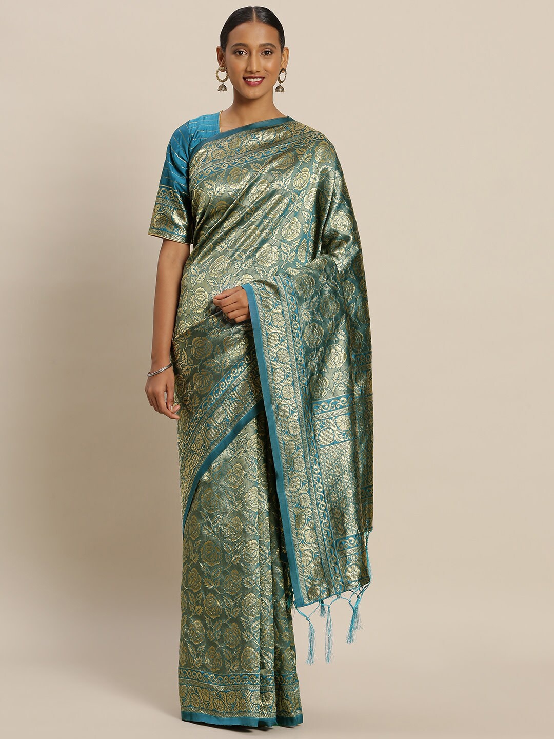 

DIVASTRI Floral Woven Design Zari Banarasi Saree, Blue