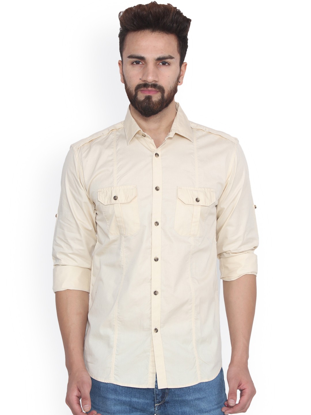 

Hangup Men Cream-Coloured Regular Fit Solid Casual Shirt