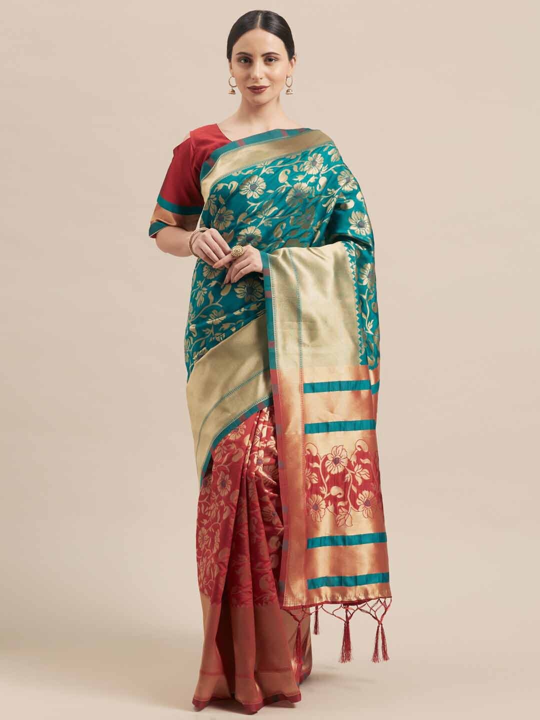 

DIVASTRI Woven Design Zari Half and Half Banarasi Saree, Blue